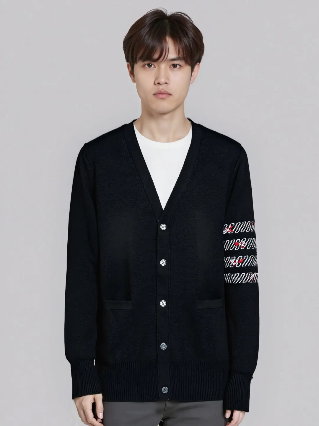 Rose Embroidery 4-Bar Stripe Knit Cardigan D25012683 — view 4