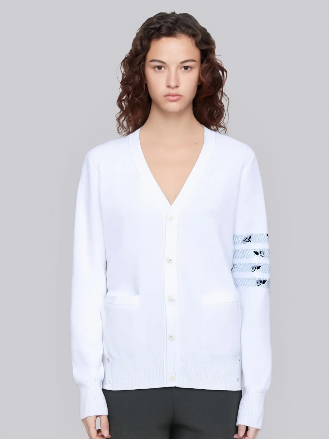 Rose Embroidery 4-Bar Stripe Knit Cardigan D25012683 — view 5