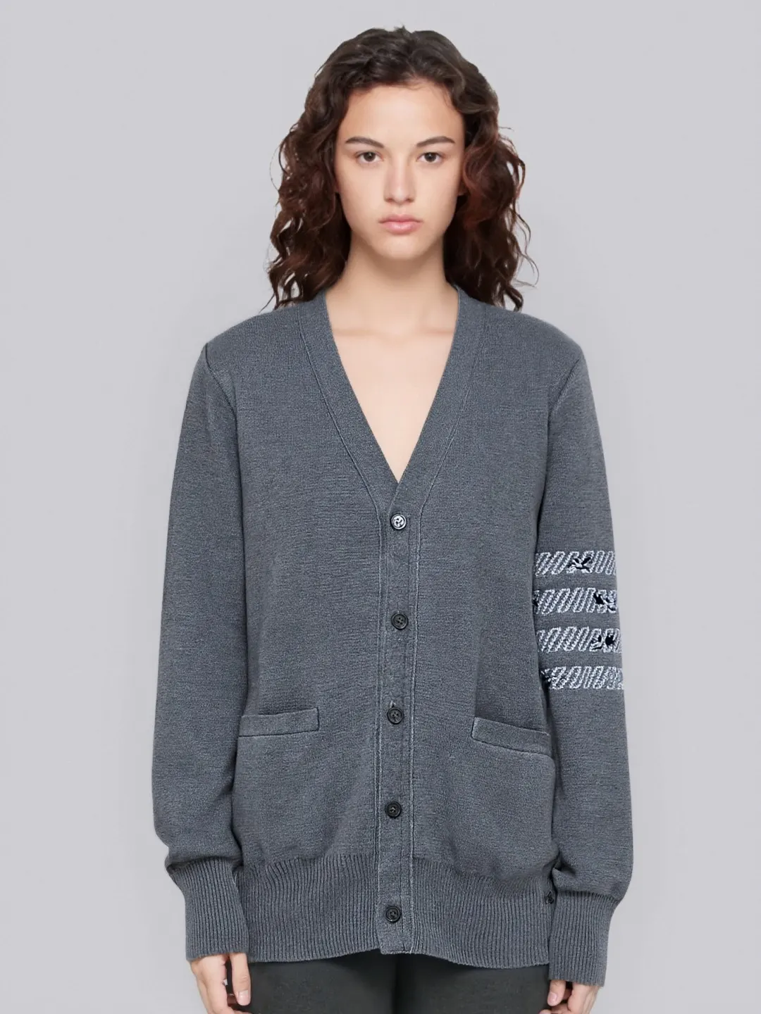 Rose Embroidery 4-Bar Stripe Knit Cardigan D25012683 — view 6