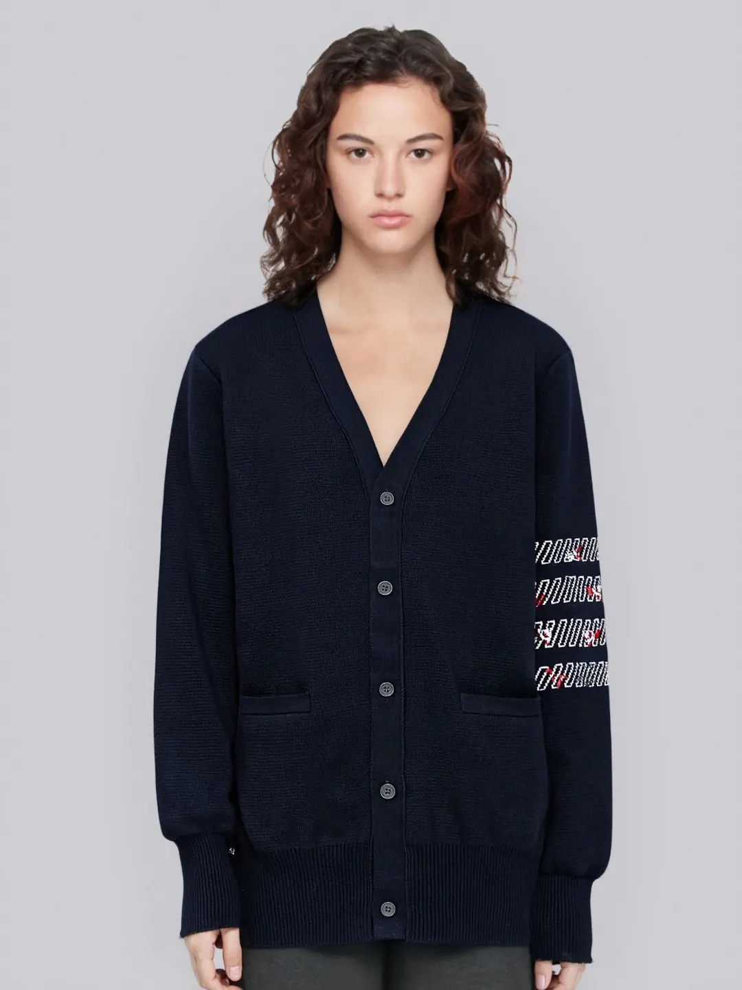 Rose Embroidery 4-Bar Stripe Knit Cardigan D25012683 — view 7