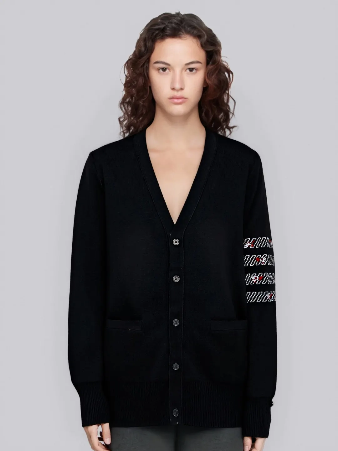 Rose Embroidery 4-Bar Stripe Knit Cardigan D25012683 — view 8