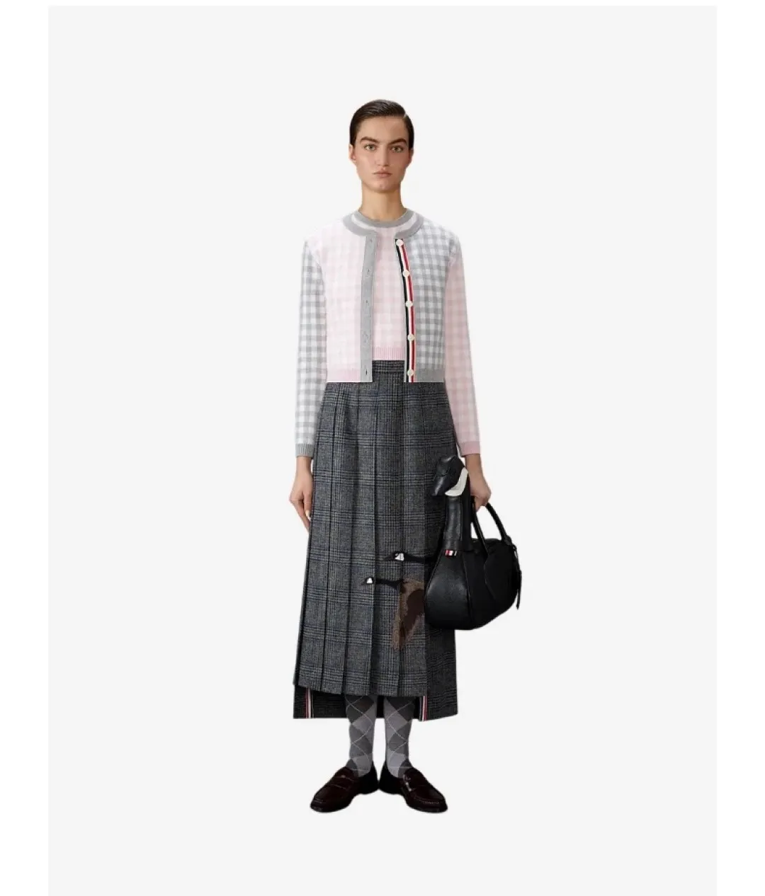 Gingham Merino Wool-Blend Cardigan D24512652 — view 3