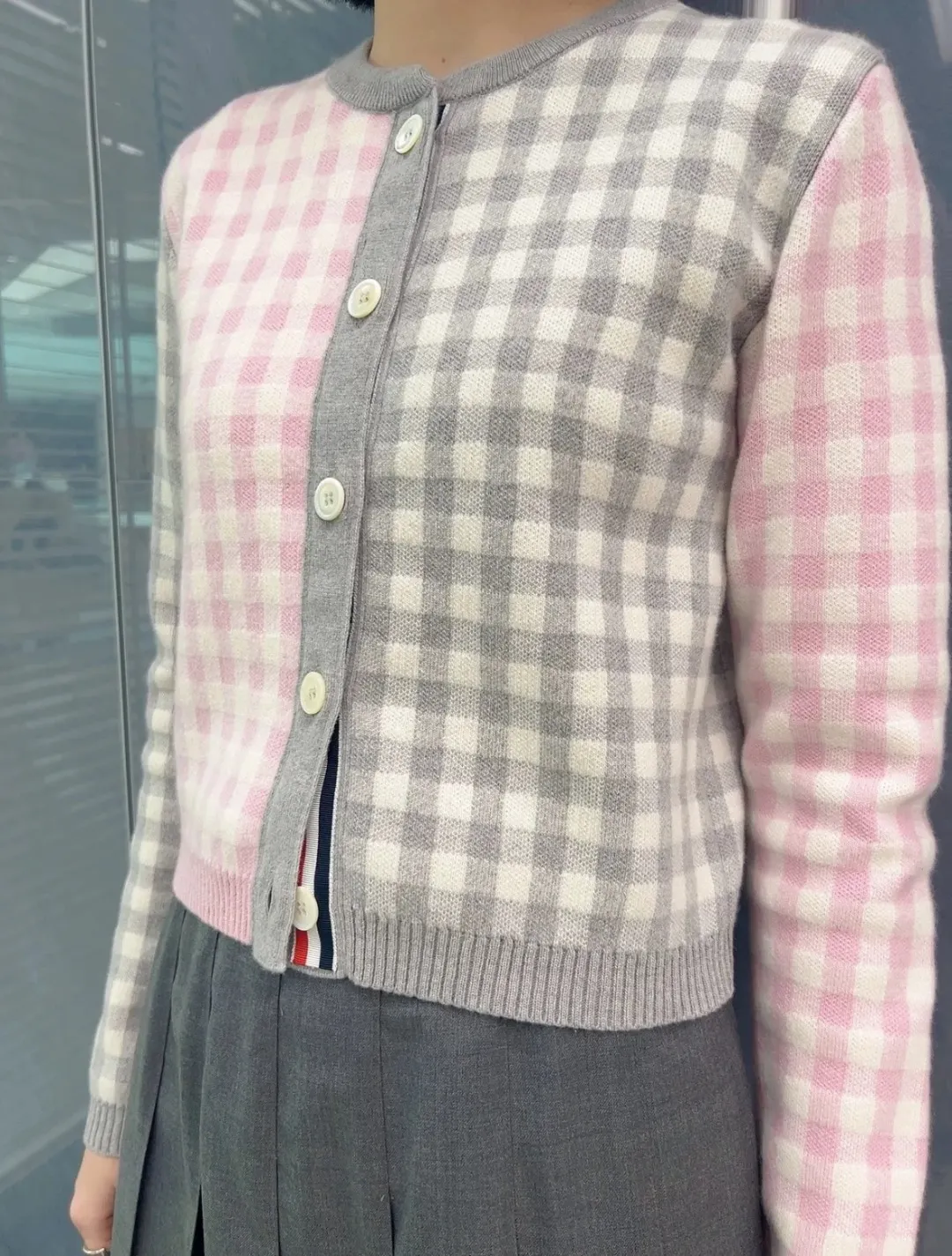 Gingham Merino Wool-Blend Cardigan D24512651 — view 2