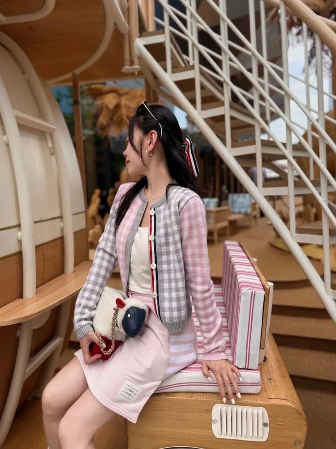 Gingham Merino Wool-Blend Cardigan D24512651 — view 5
