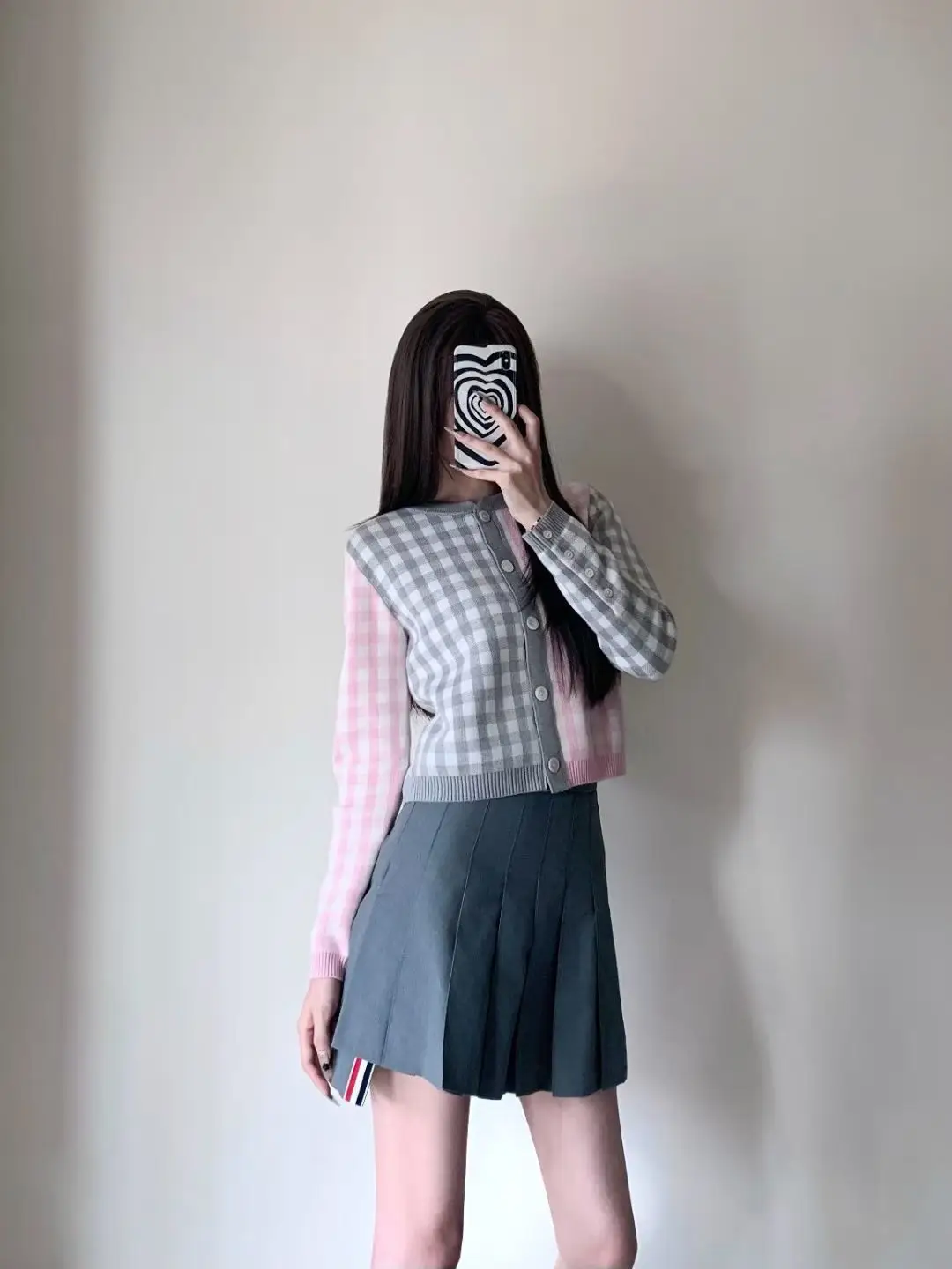 Gingham Merino Wool-Blend Cardigan D24512651 — view 6