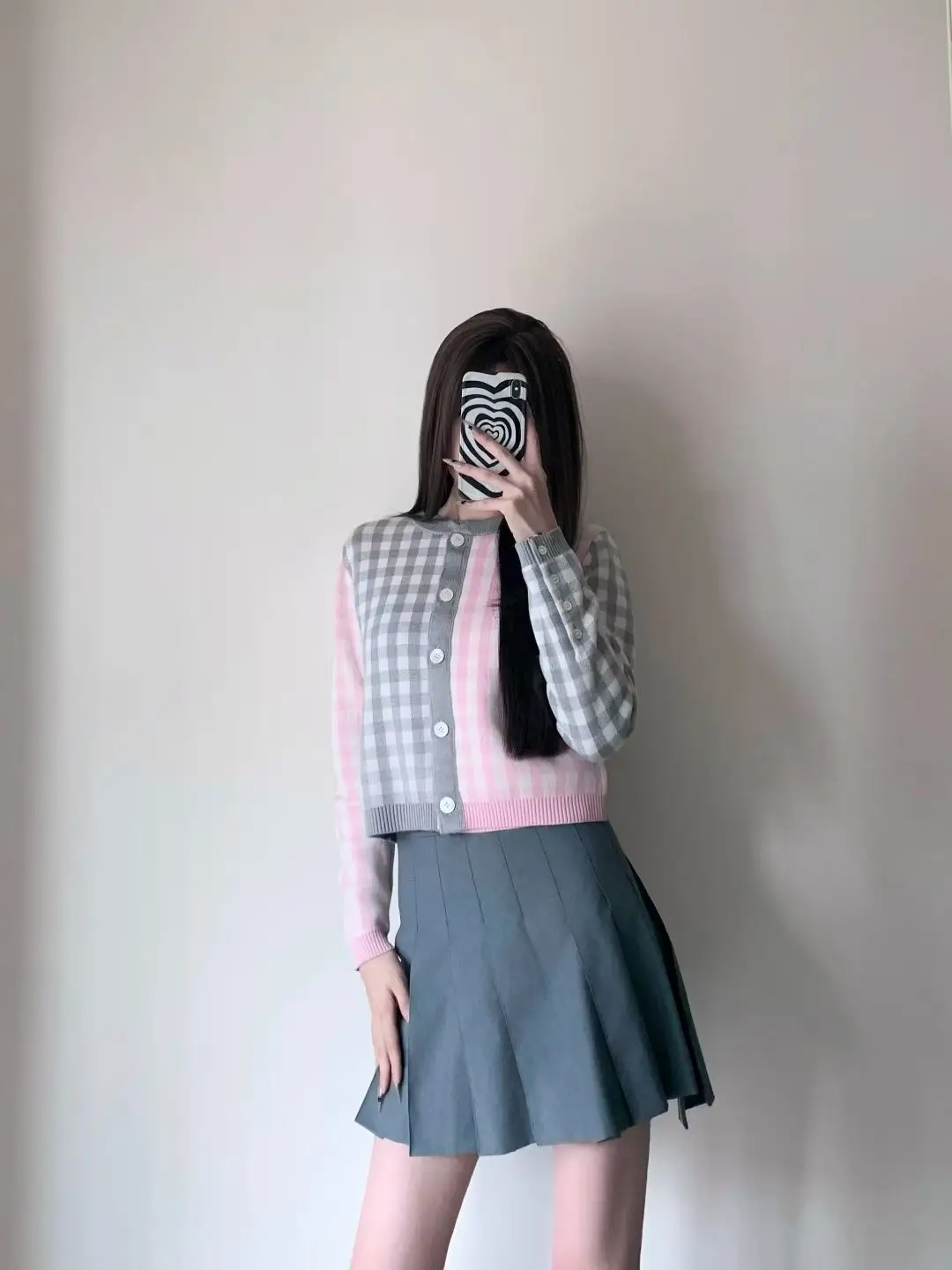 Gingham Merino Wool-Blend Cardigan D24512651 — view 9
