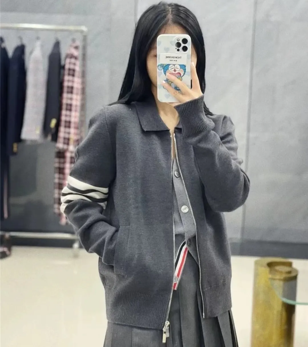 4-Bar Stripe Wool-Blend Zip-Up Cardigan D25512644 — view 9