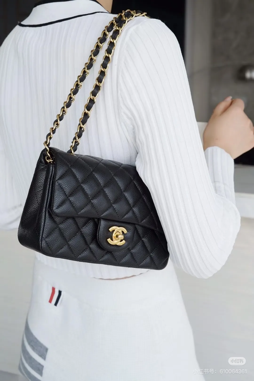 Chanel CF Mini Quilted Caviar Leather Flap Bag D30018361