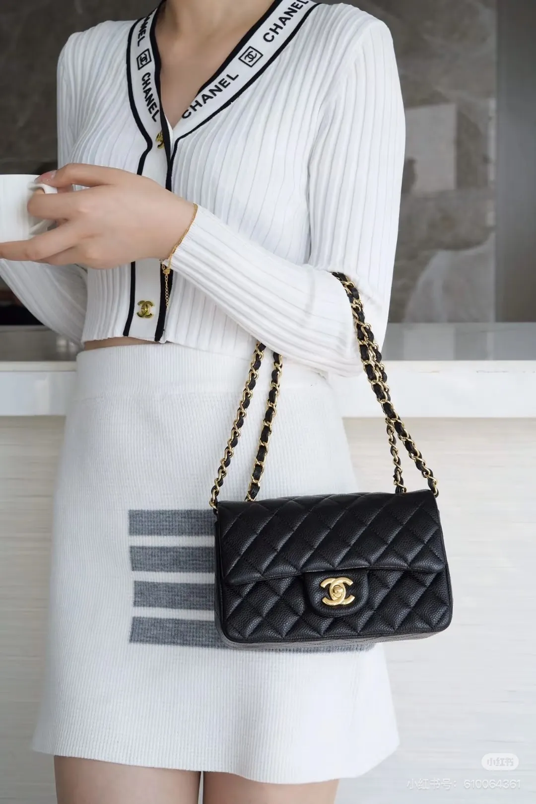 Chanel CF Mini Quilted Caviar Leather Flap Bag D30018361 — view 3