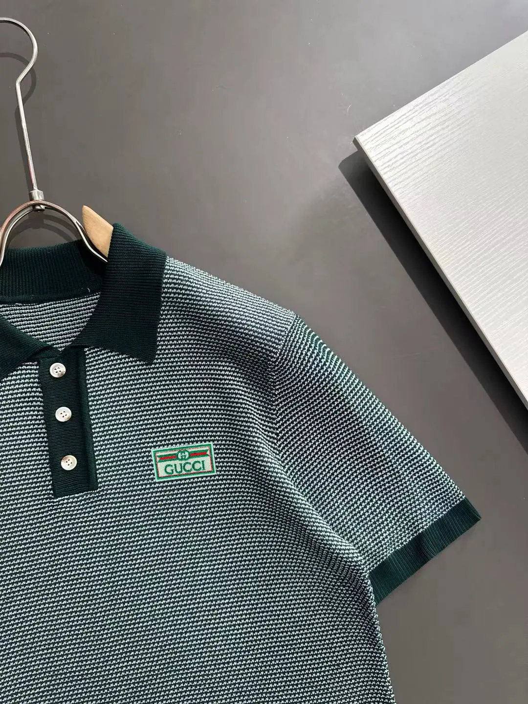 Contrast-Collar Striped Knit Polo Shirt D20014844 — view 2