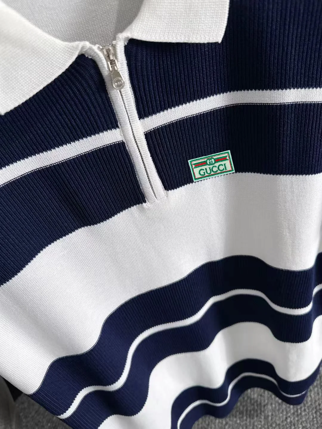 Striped Knit Half-Zip Polo Shirt D20014923 — view 7
