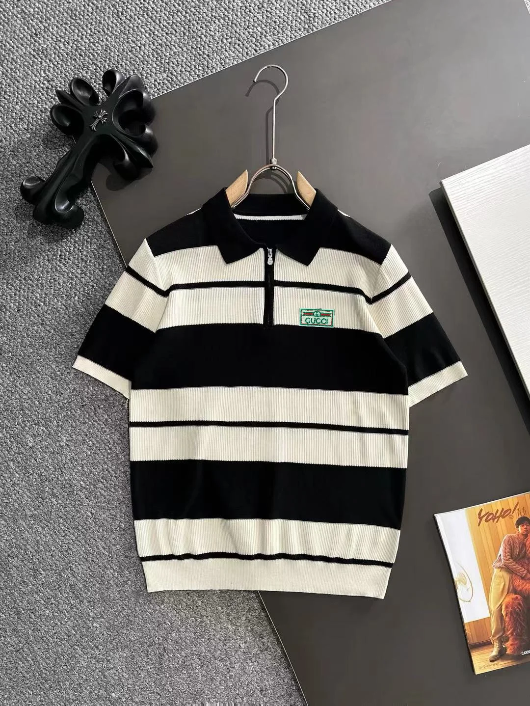 Striped Knit Half-Zip Polo Shirt D20014925
