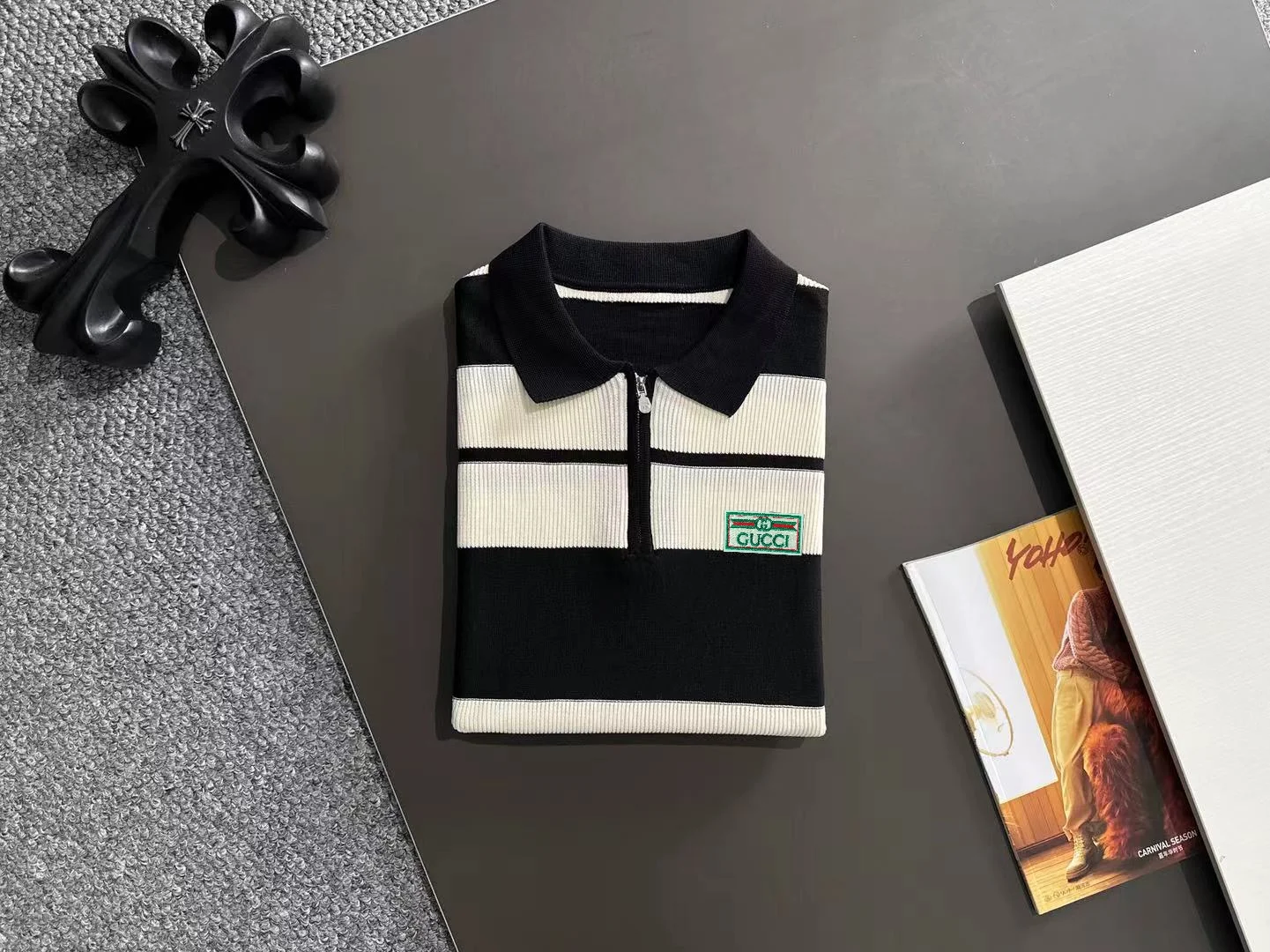 Striped Knit Half-Zip Polo Shirt D20014925 — view 8