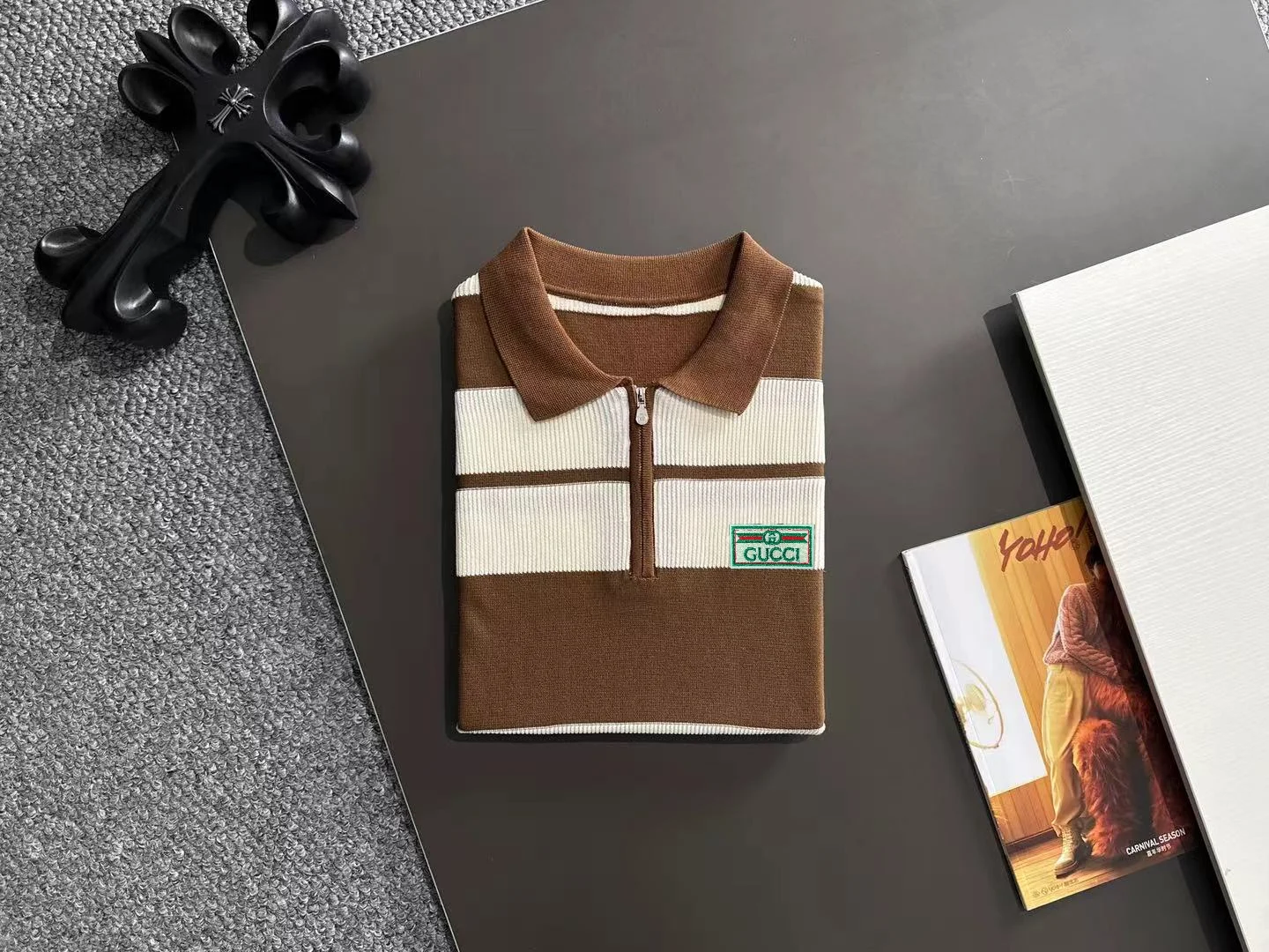 Striped Knit Half-Zip Polo Shirt D20014924 — view 8