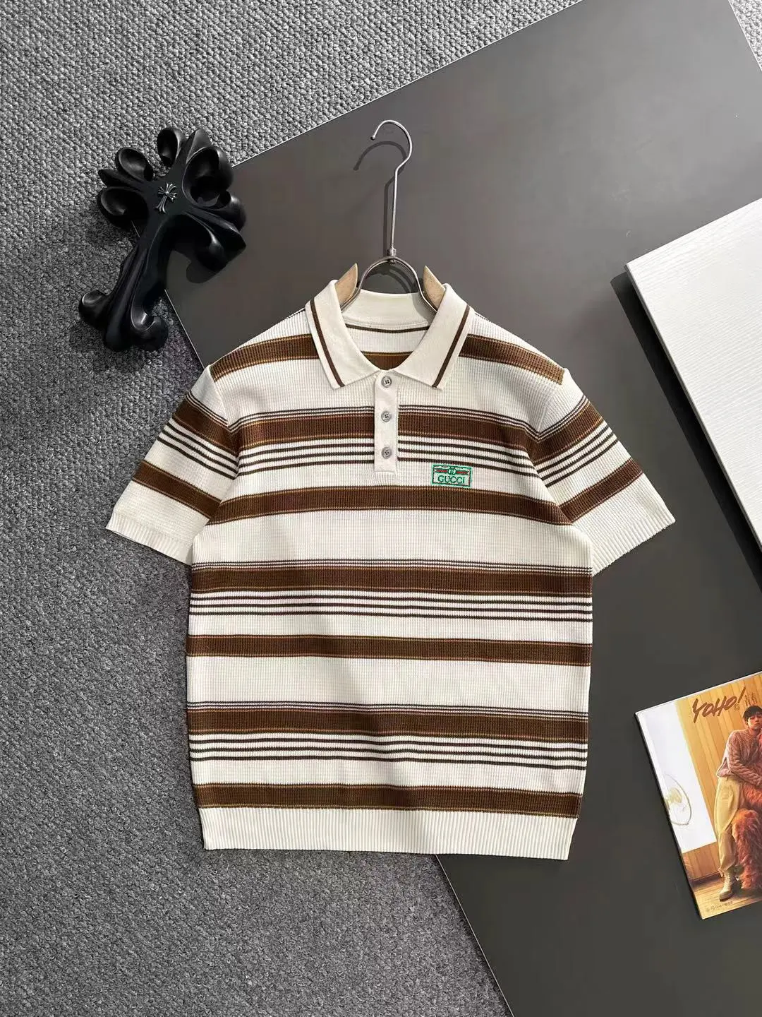Striped Waffle-Knit Polo Shirt D20014868