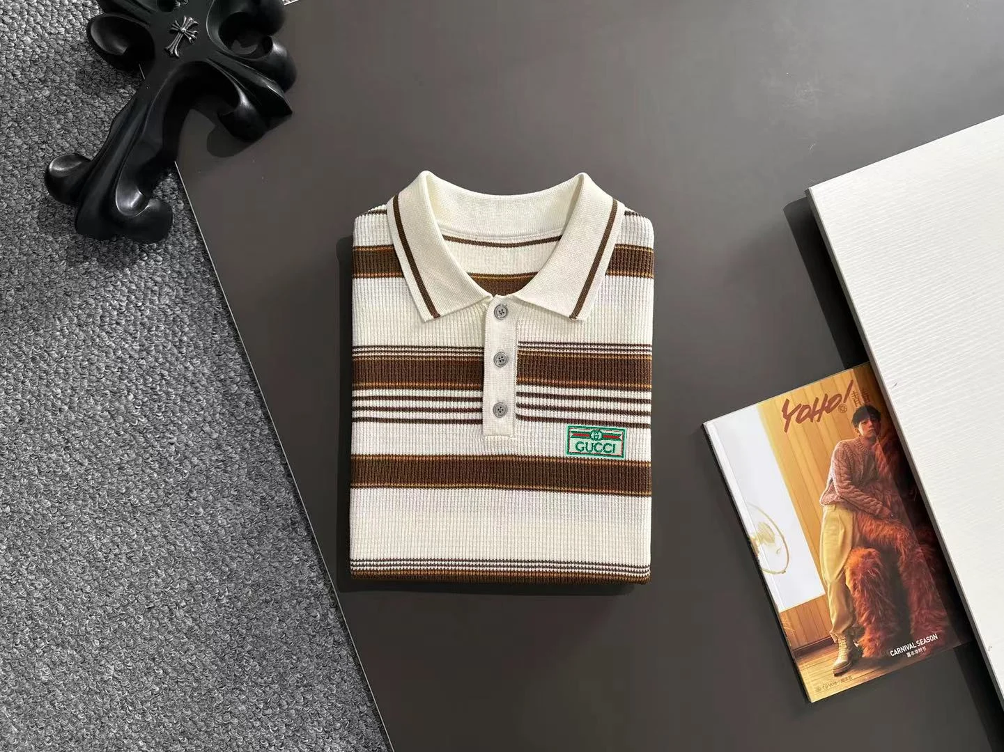 Striped Waffle-Knit Polo Shirt D20014868 — view 8