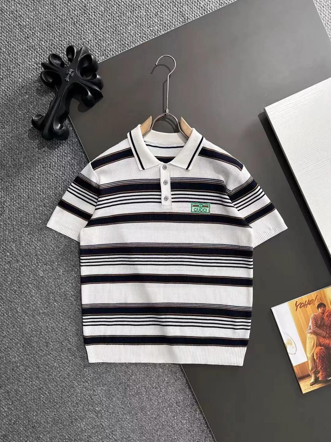 Striped Waffle-Knit Polo Shirt D20014869