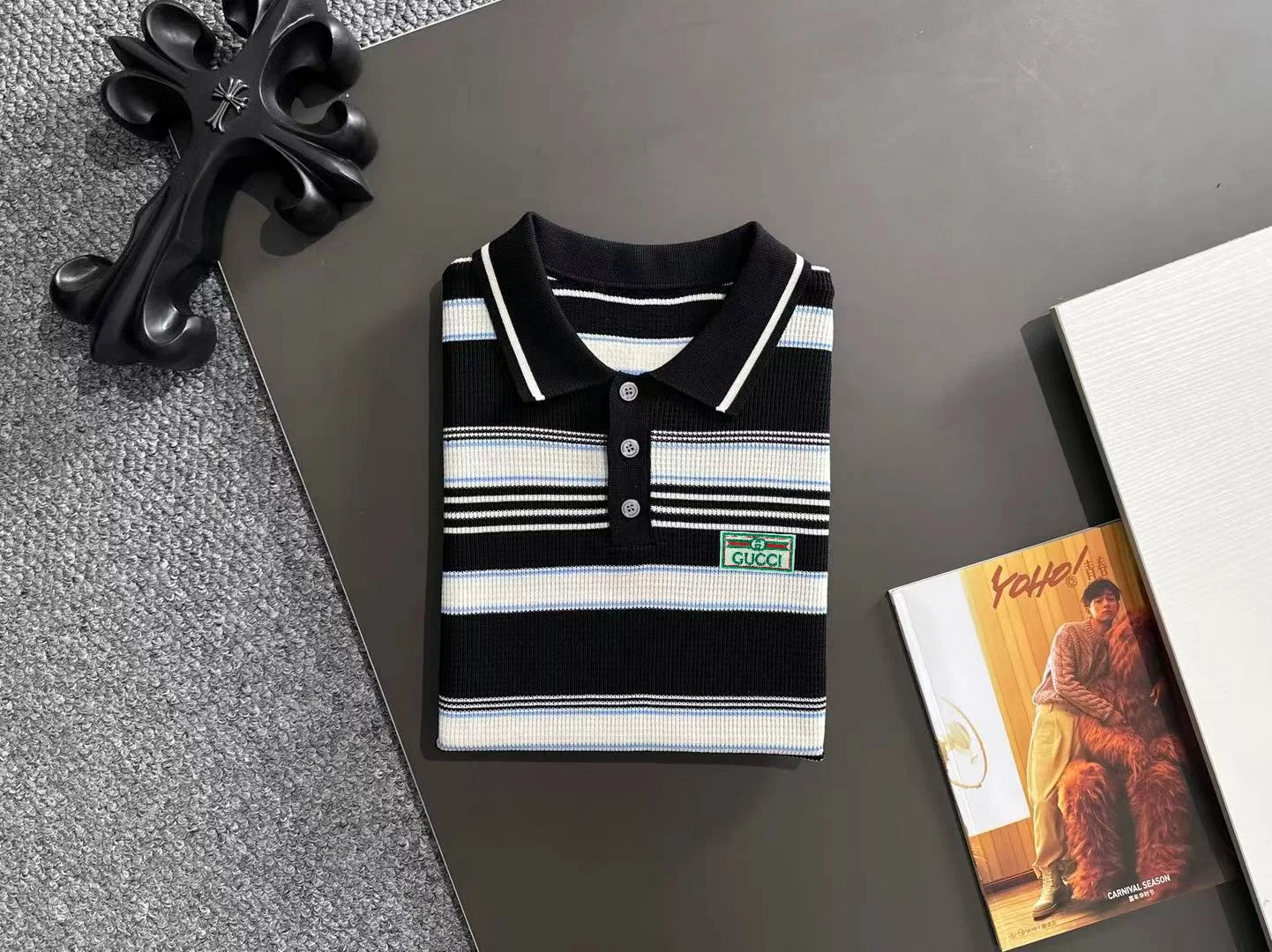 Striped Waffle-Knit Polo Shirt D20014870 — view 8