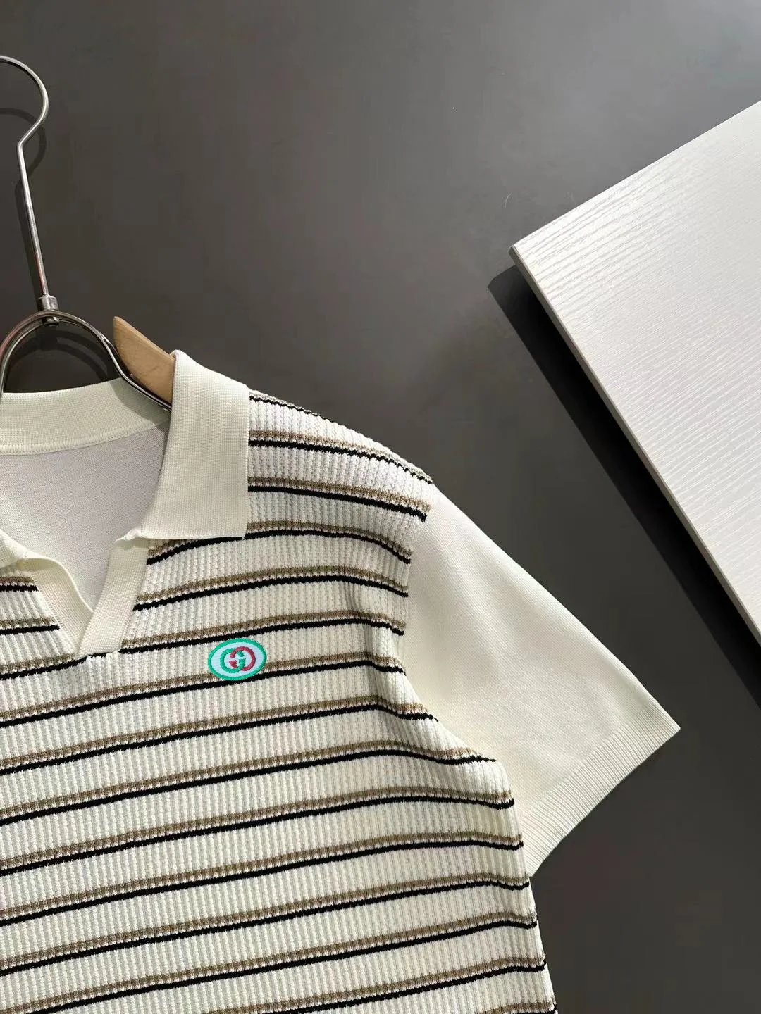 Striped Knit V-Neck Polo Shirt D20014854 — view 2
