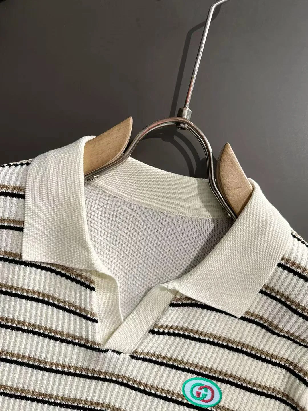 Striped Knit V-Neck Polo Shirt D20014854 — view 3