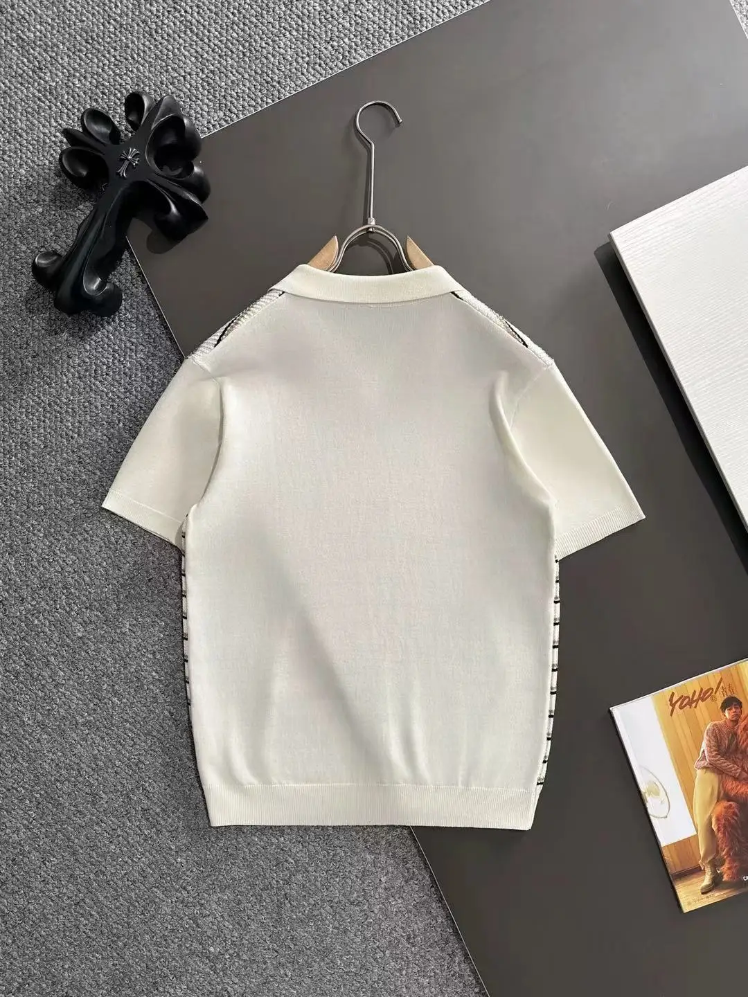 Striped Knit V-Neck Polo Shirt D20014854 — view 9