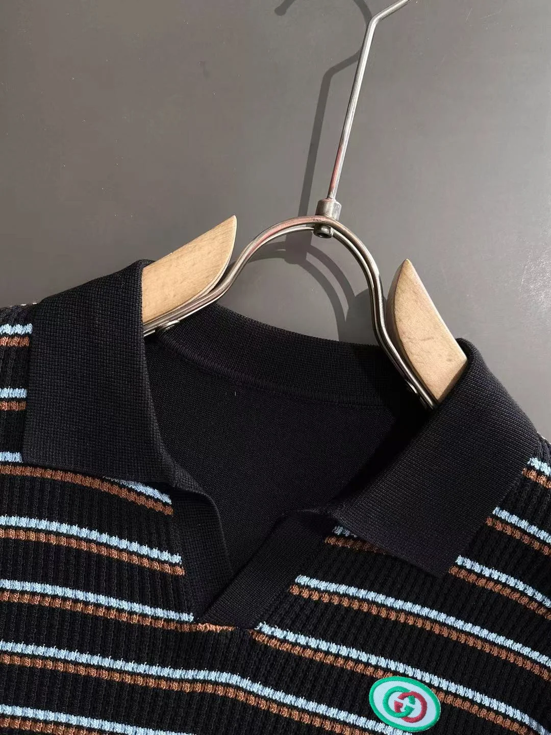 Striped Knit V-Neck Polo Shirt D20014855 — view 3
