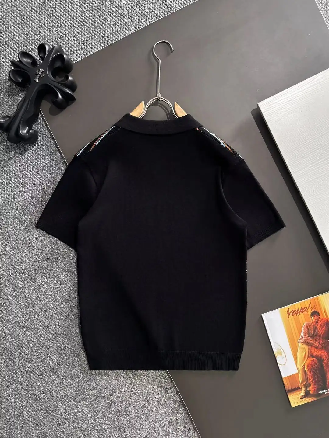 Striped Knit V-Neck Polo Shirt D20014855 — view 9