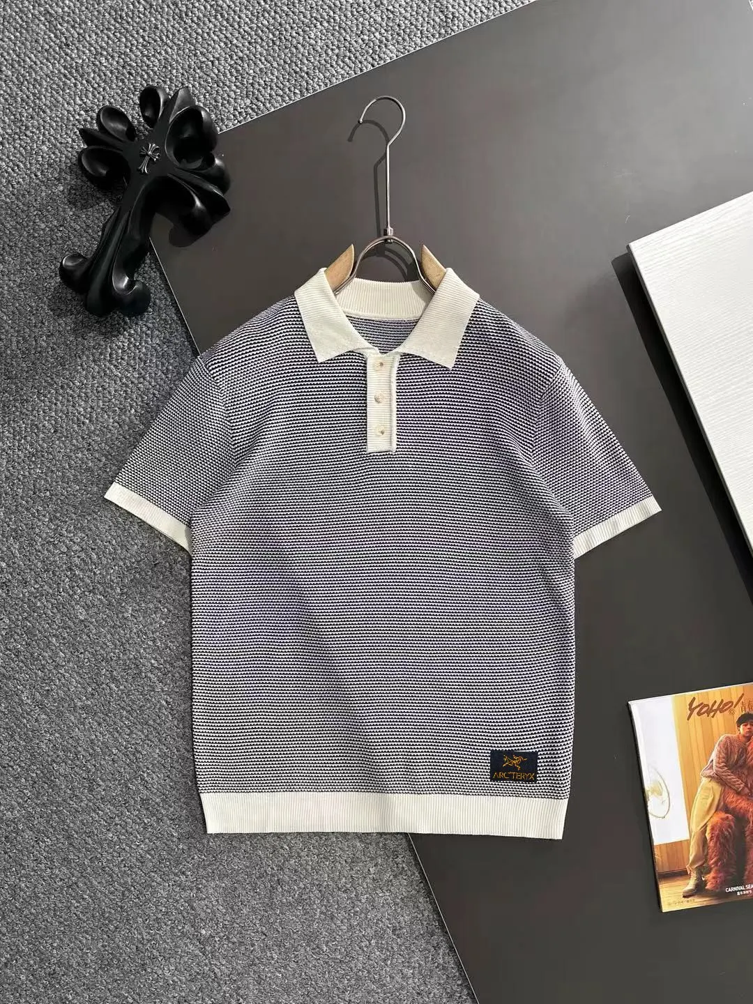 Textured Stripe Knit Polo Shirt D20014858