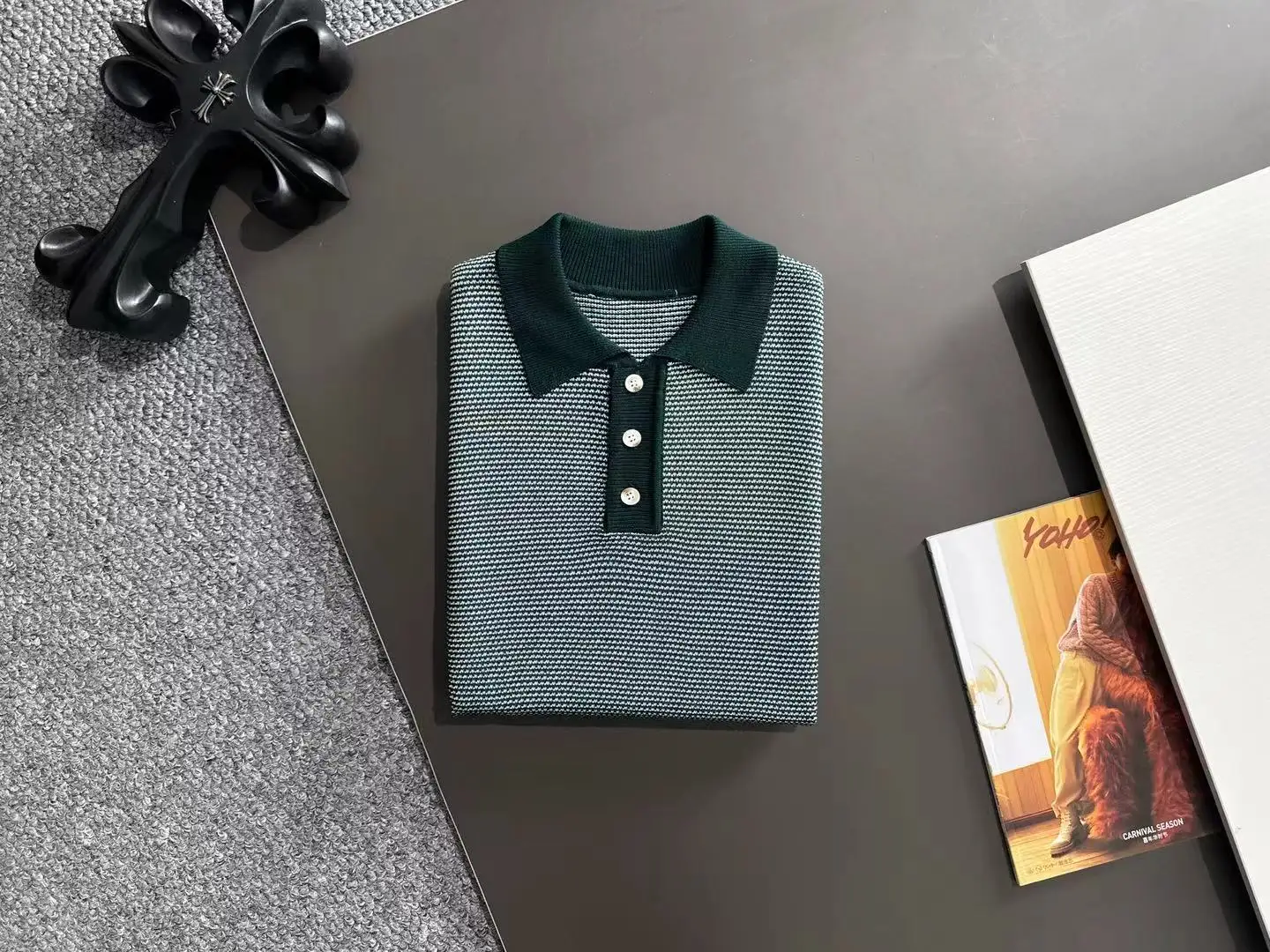 Textured Striped Knit Polo Shirt D20014859 — view 8