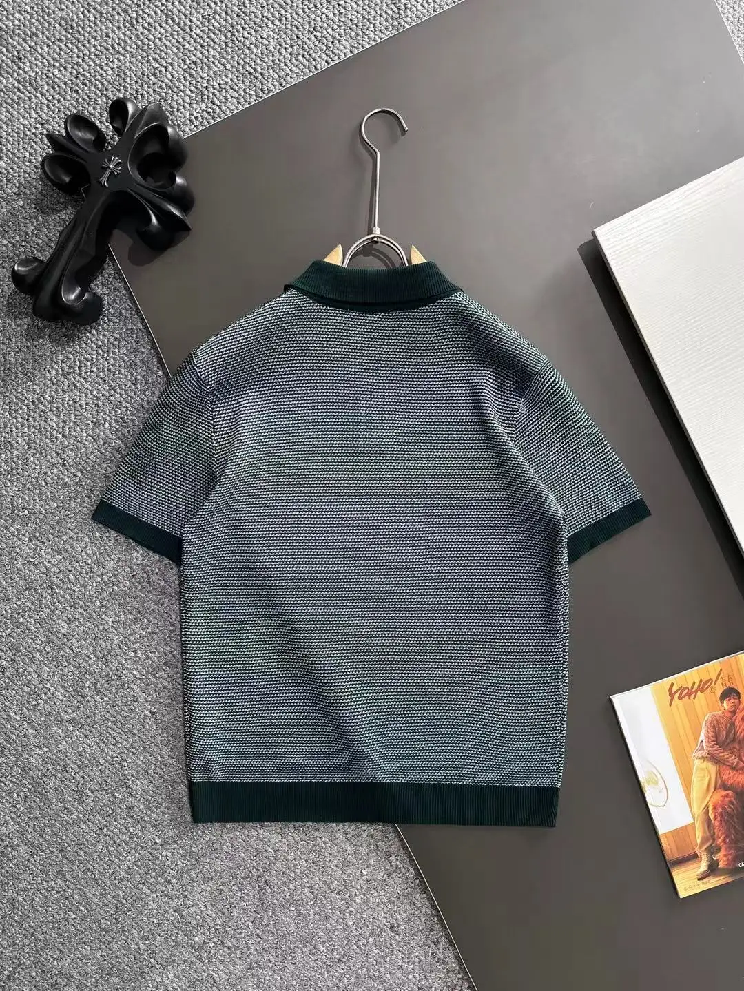 Textured Striped Knit Polo Shirt D20014859 — view 9