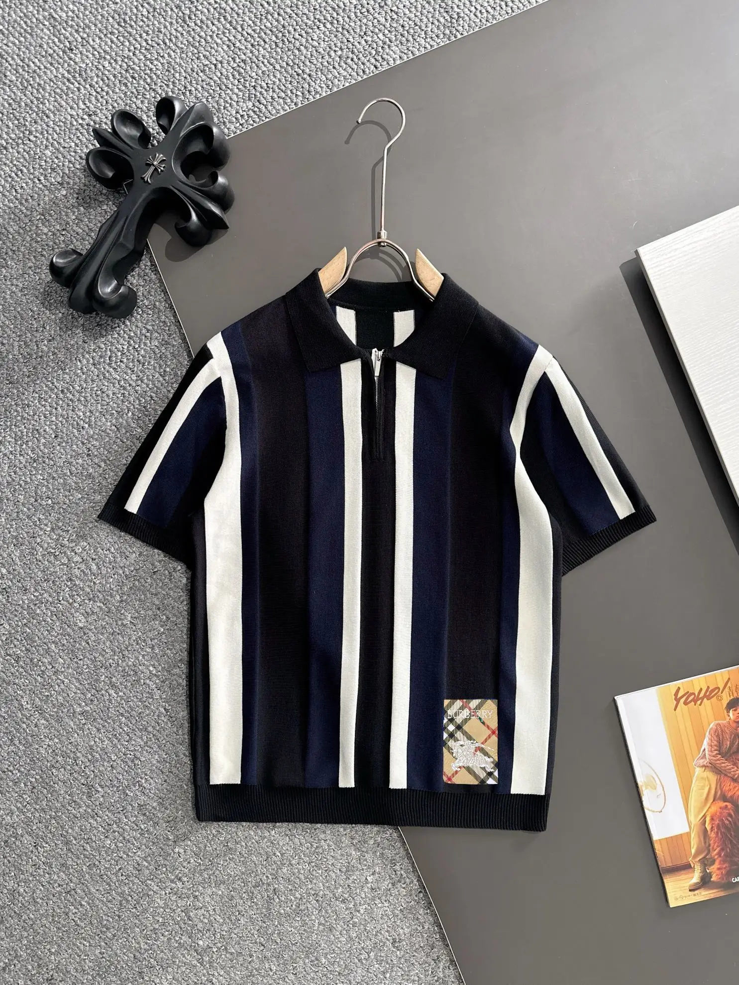 Striped Knit Half-Zip Polo Shirt D20014857