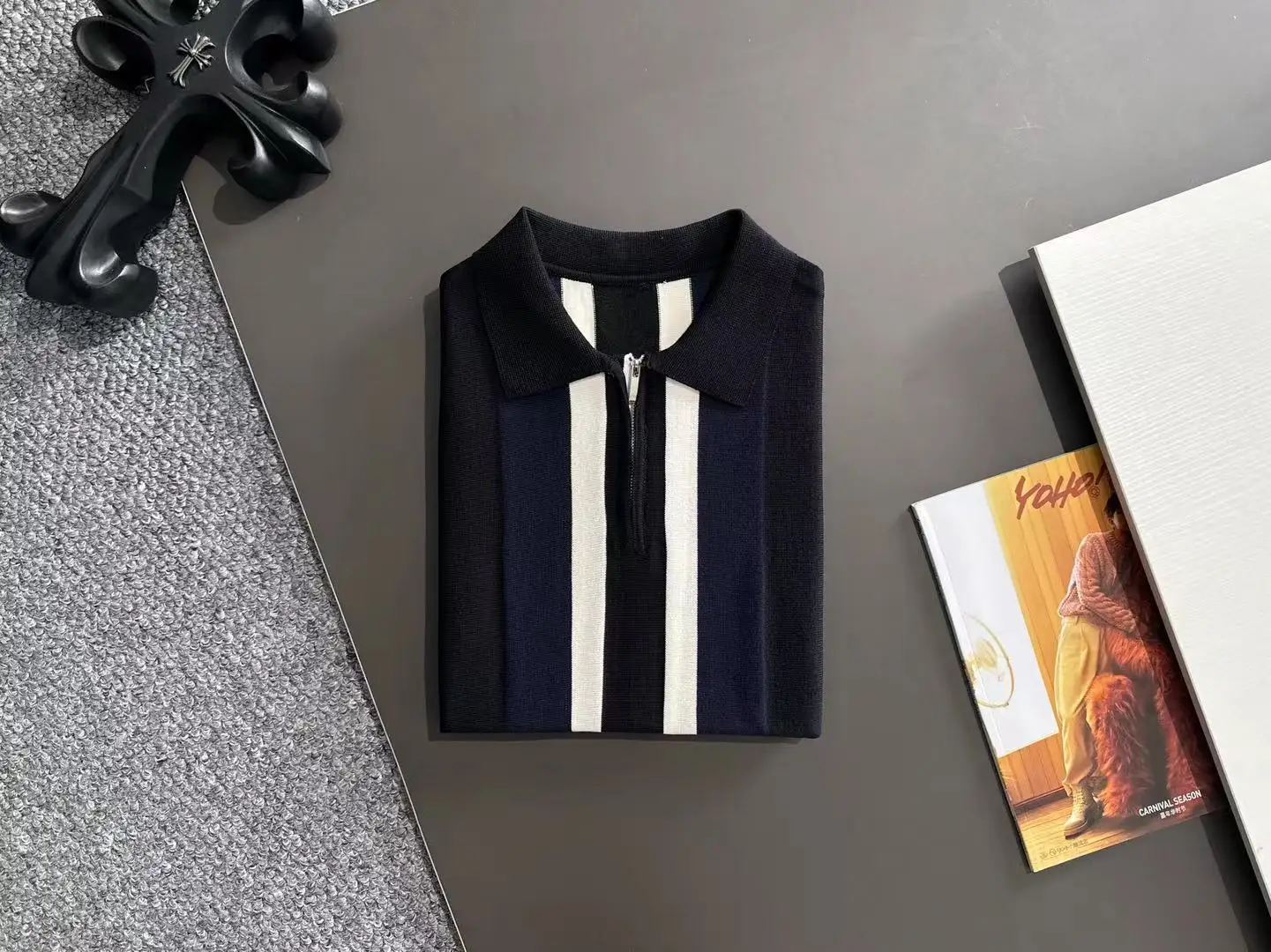 Striped Knit Half-Zip Polo Shirt D20014857 — view 8
