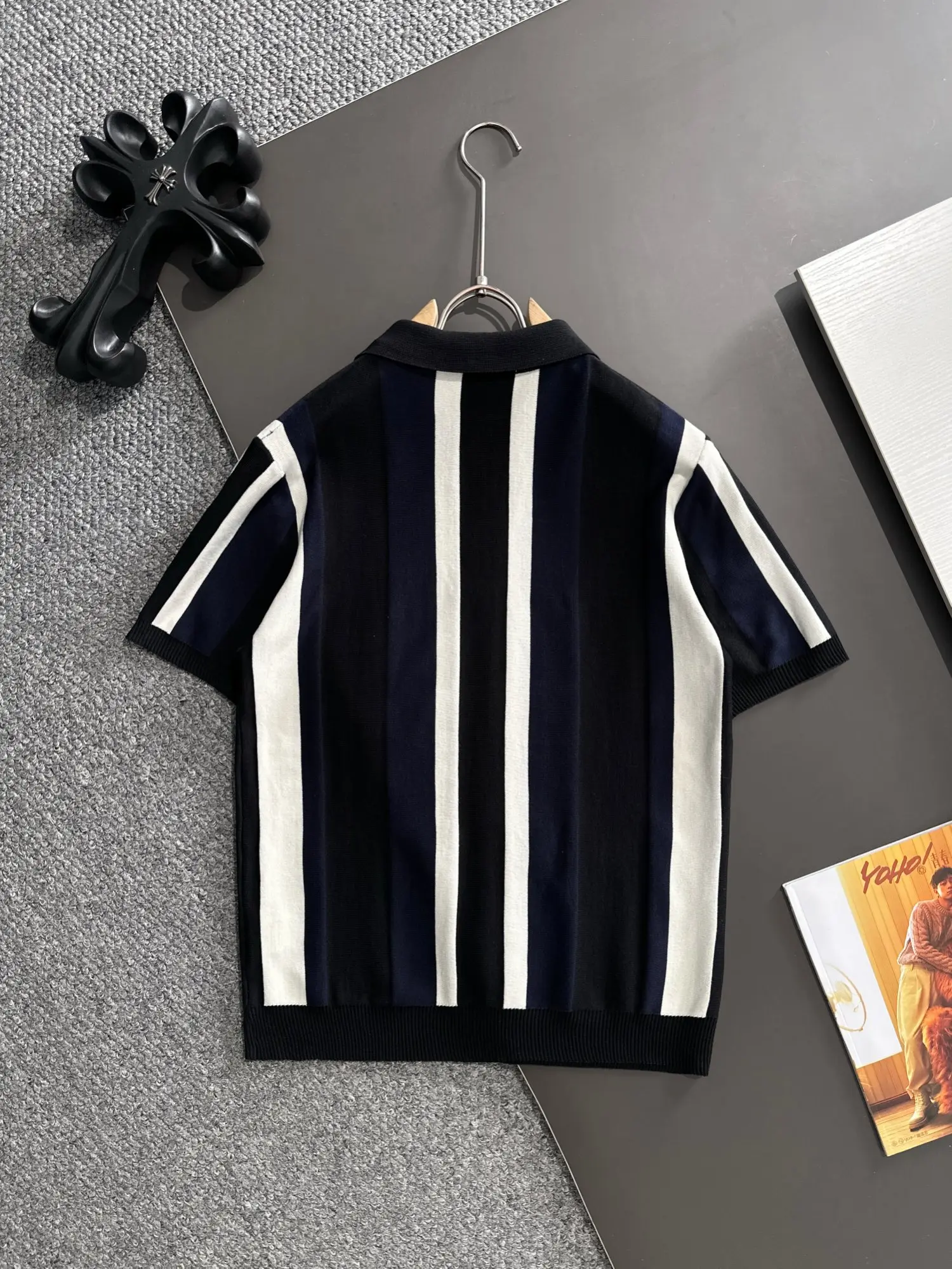 Striped Knit Half-Zip Polo Shirt D20014857 — view 9