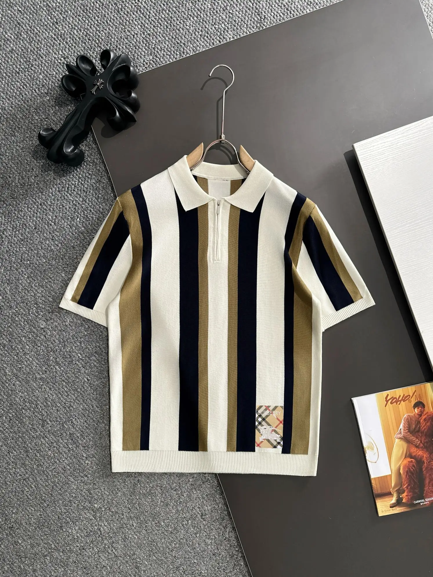 Striped Knit Half-Zip Polo Shirt D20014856