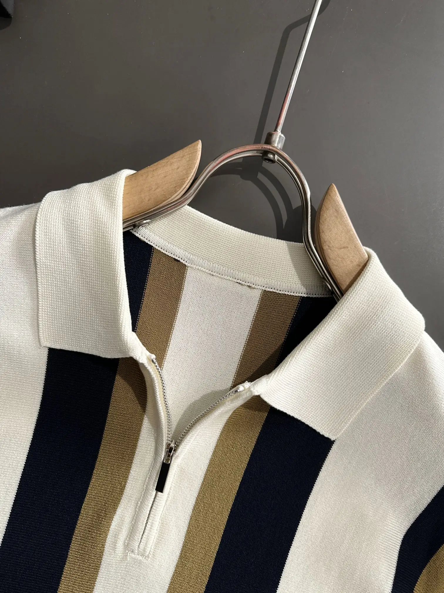 Striped Knit Half-Zip Polo Shirt D20014856 — view 3