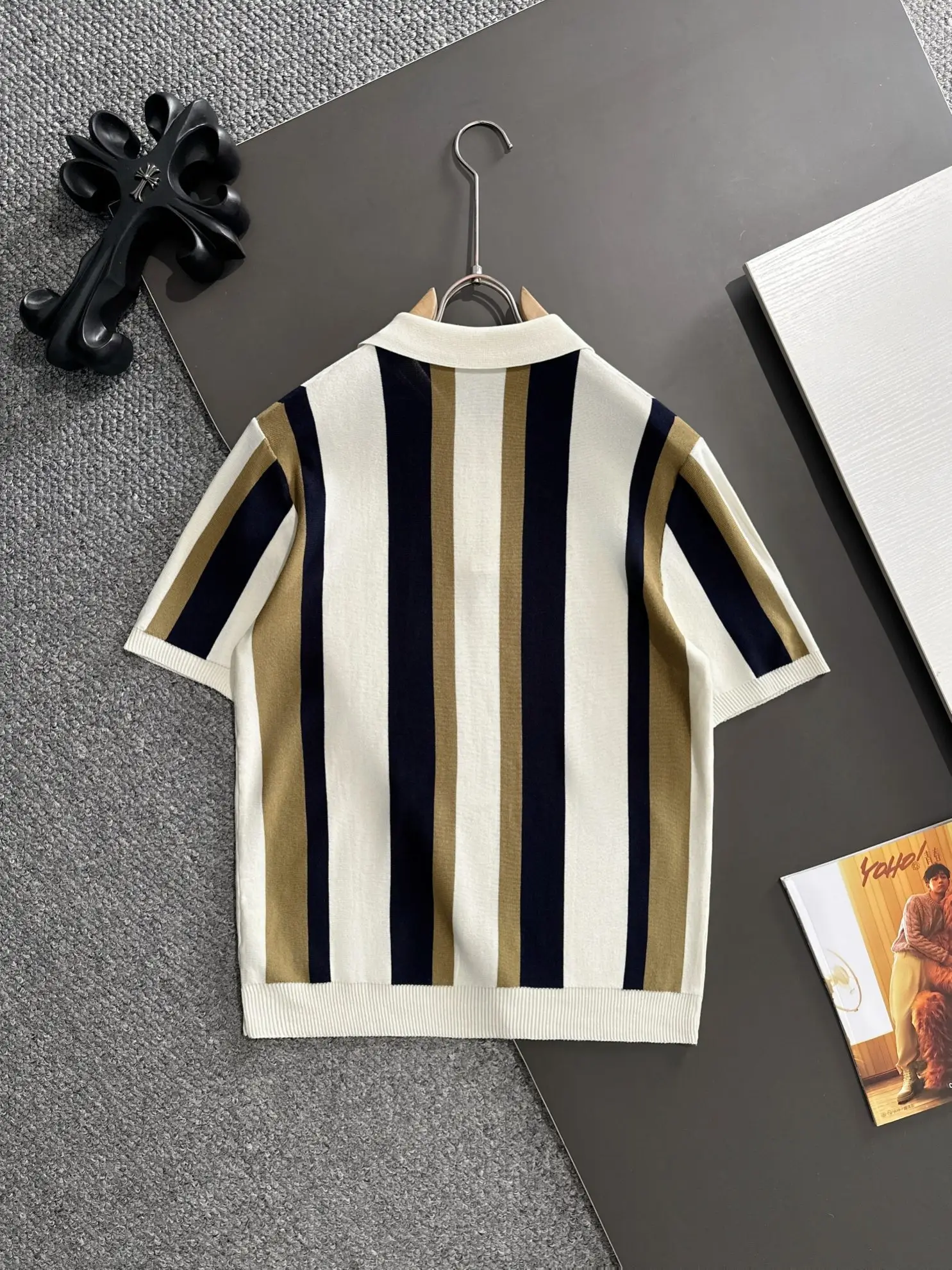 Striped Knit Half-Zip Polo Shirt D20014856 — view 9