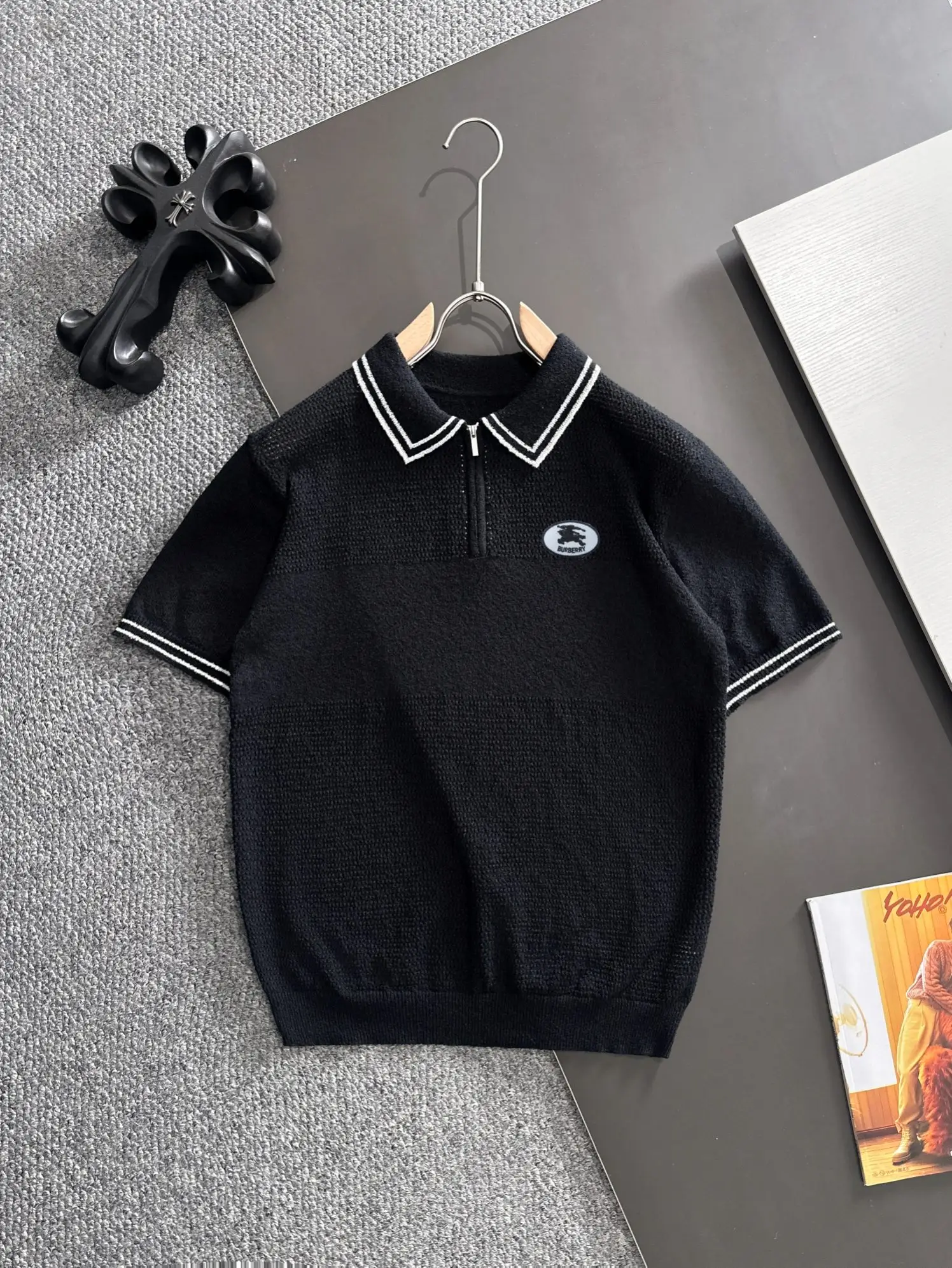 Contrast-Trim Half-Zip Knit Polo Shirt D20014789