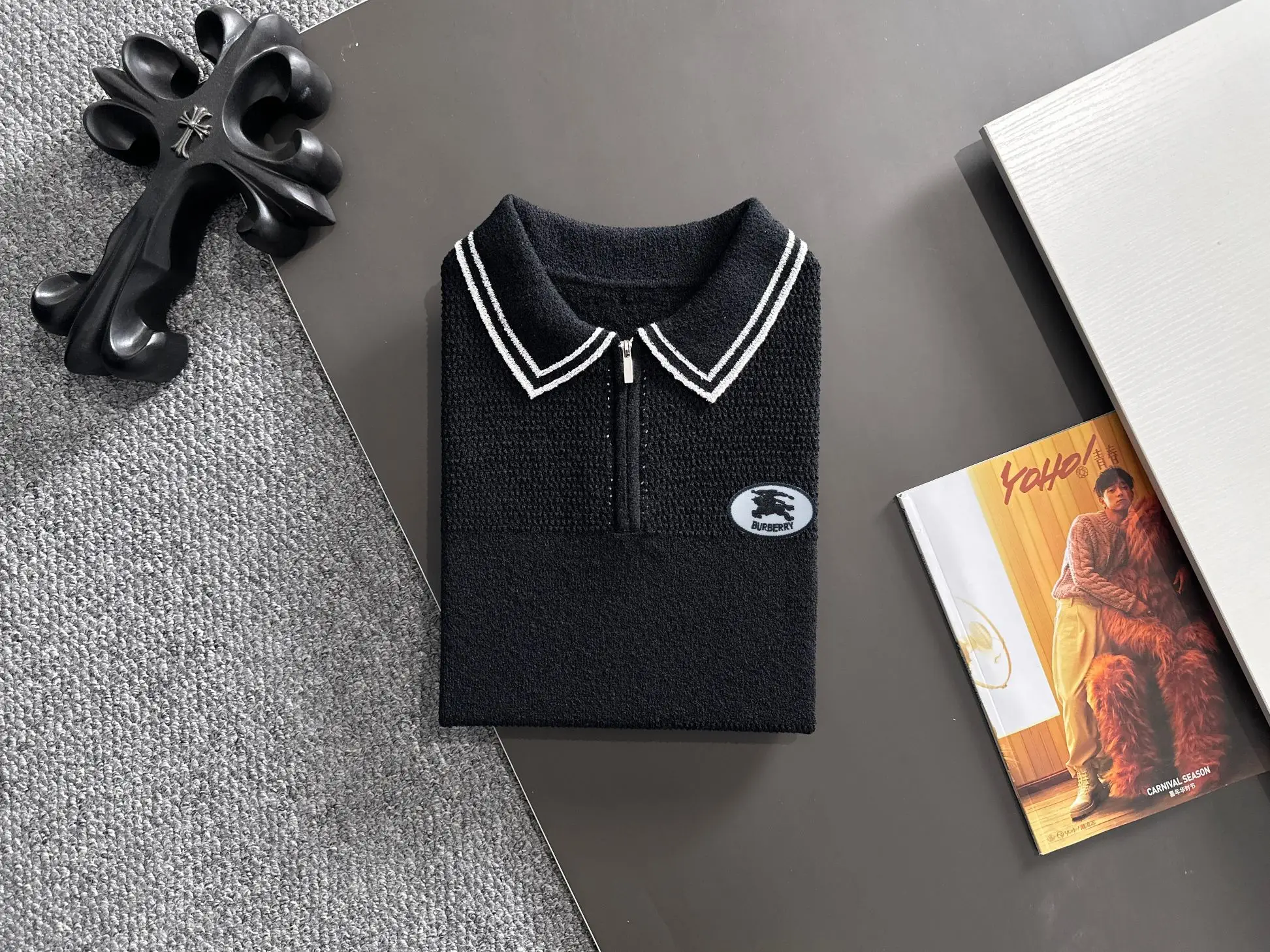 Contrast-Trim Half-Zip Knit Polo Shirt D20014789 — view 8