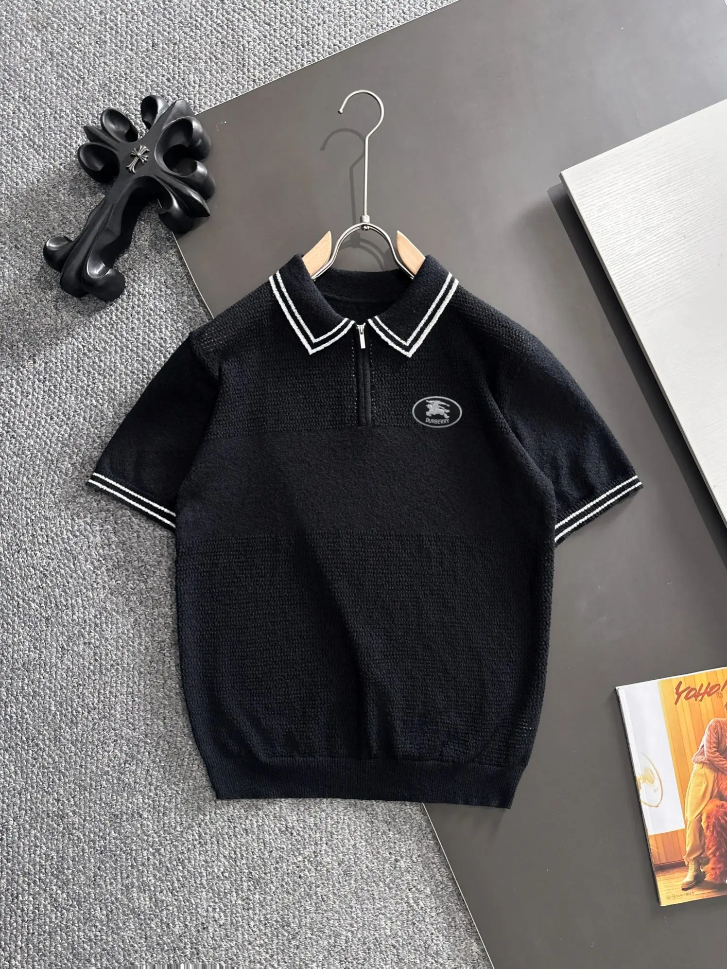 Contrast-Trim Half-Zip Knit Polo Shirt D20014787