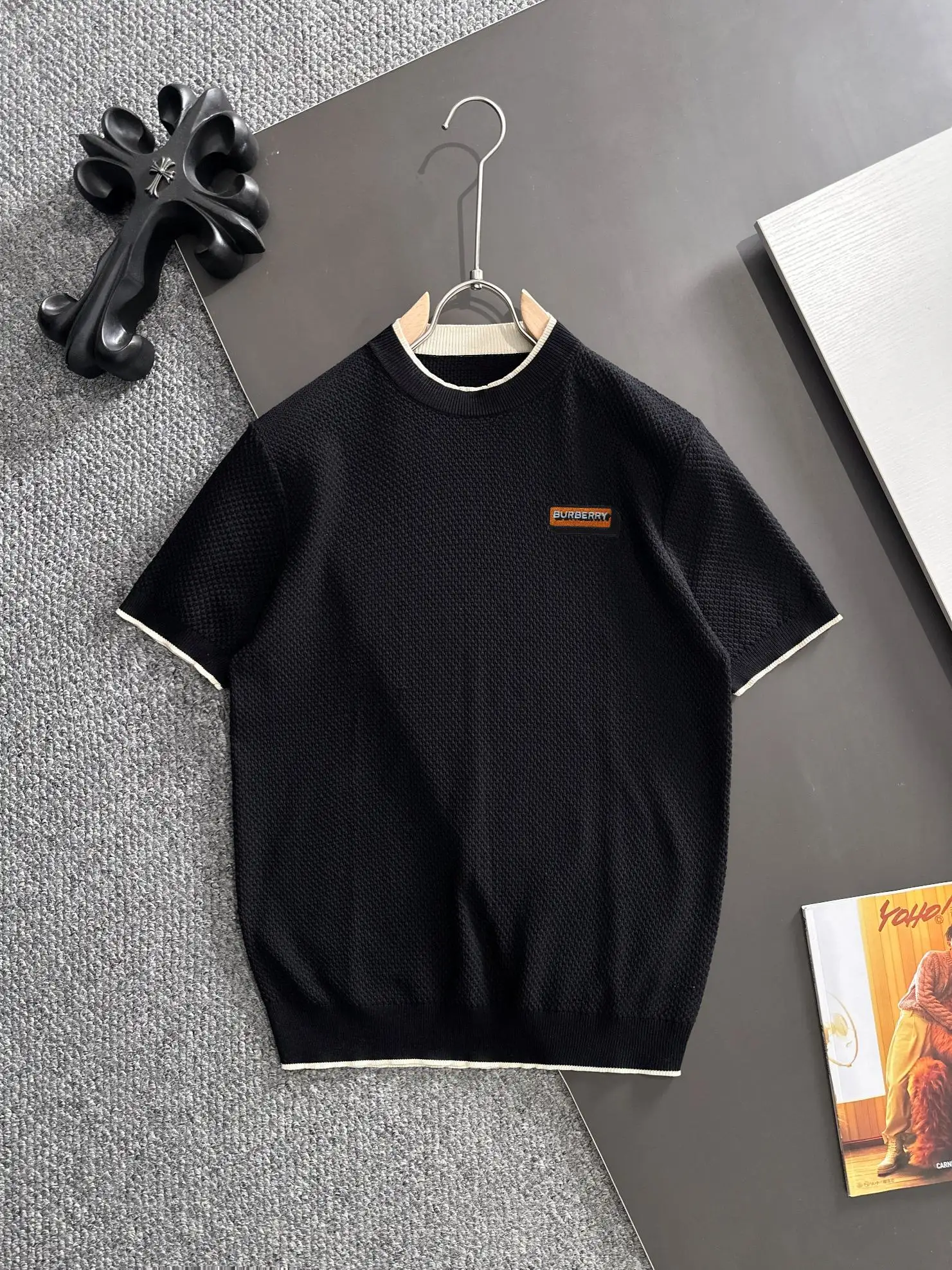 Contrast-Trim Waffle-Knit T-Shirt D20014802