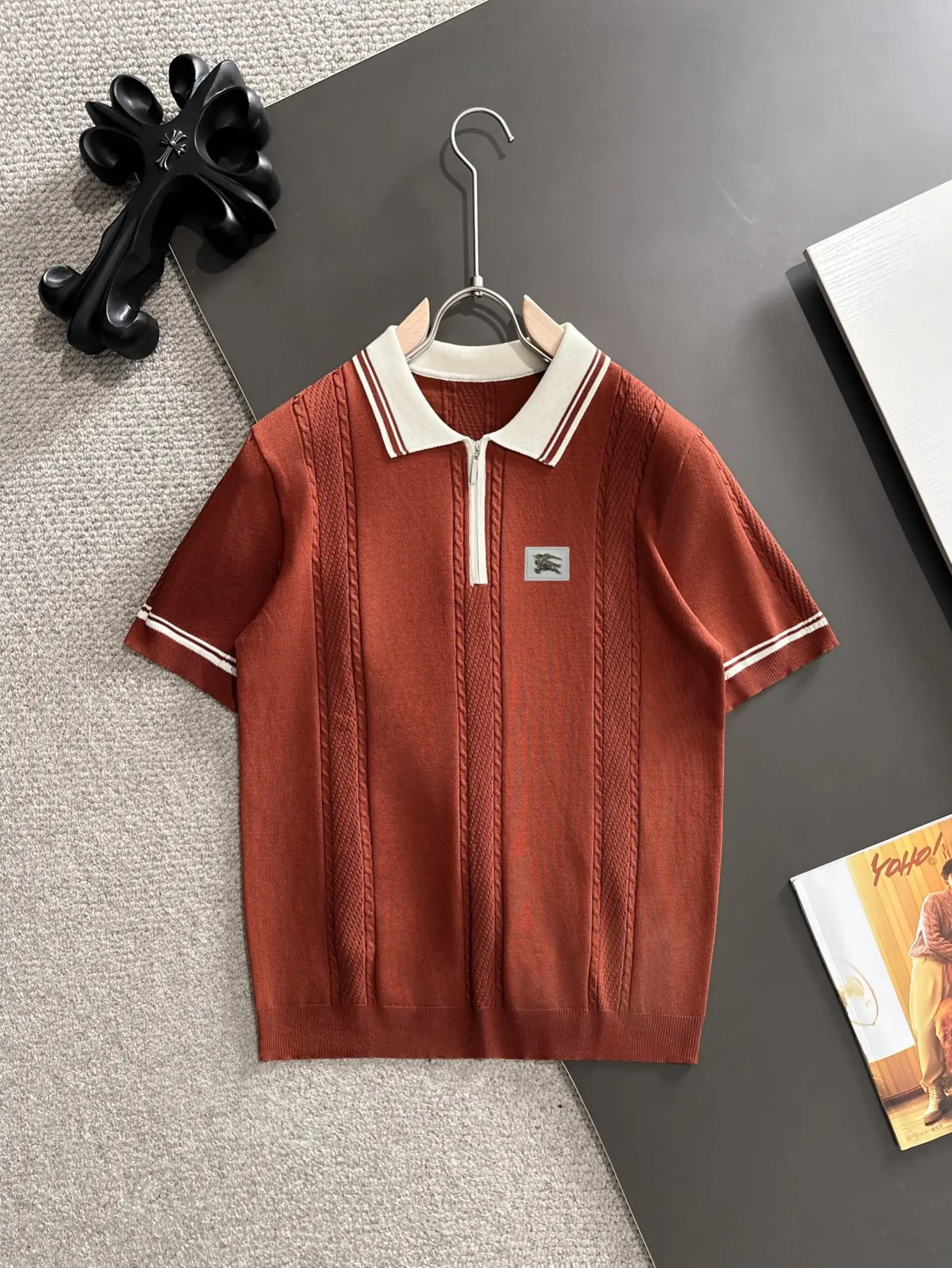 Half-Zip Cable-Knit Silk-Blend Polo Shirt D20014812