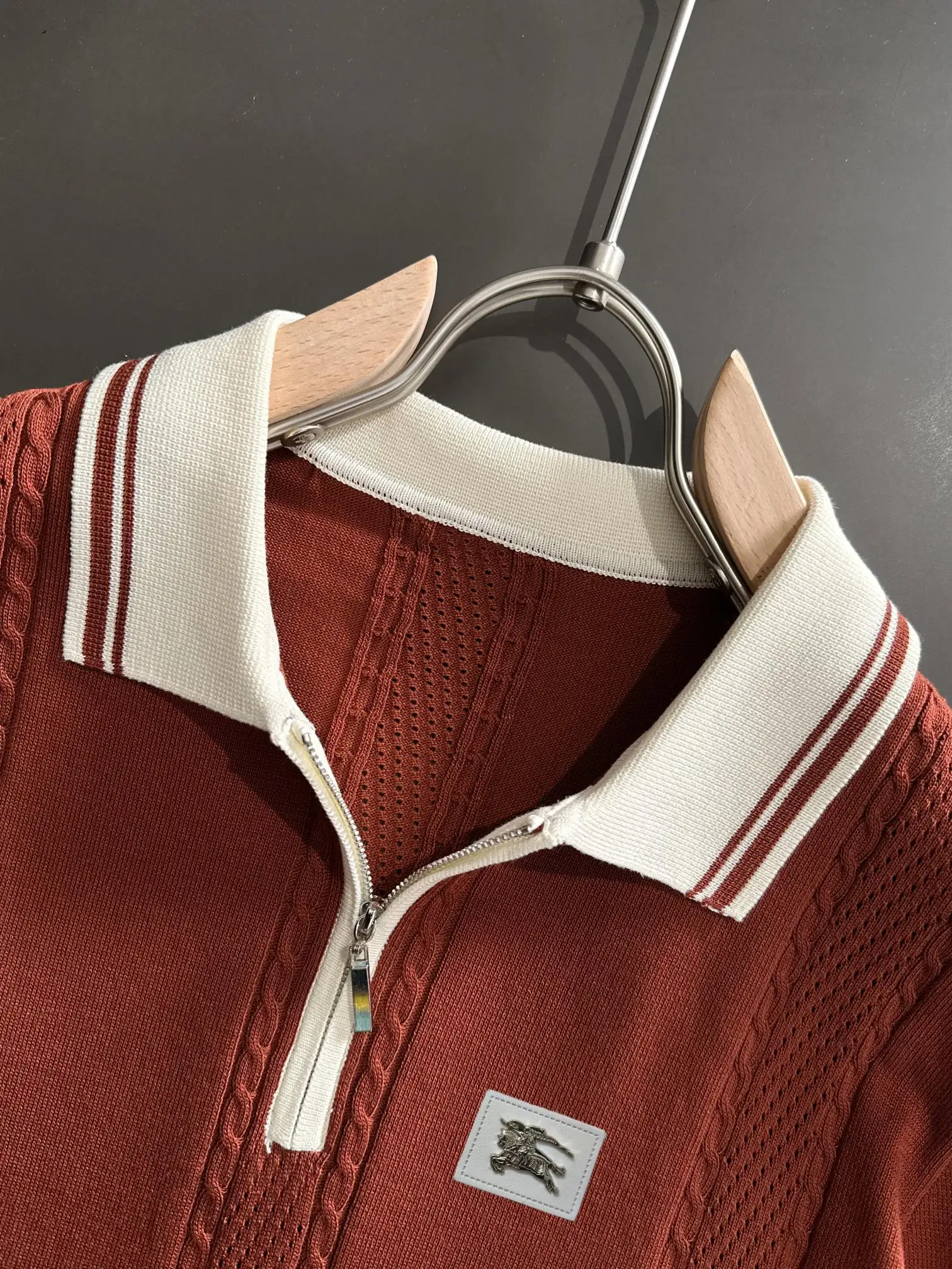 Half-Zip Cable-Knit Silk-Blend Polo Shirt D20014812 — view 3