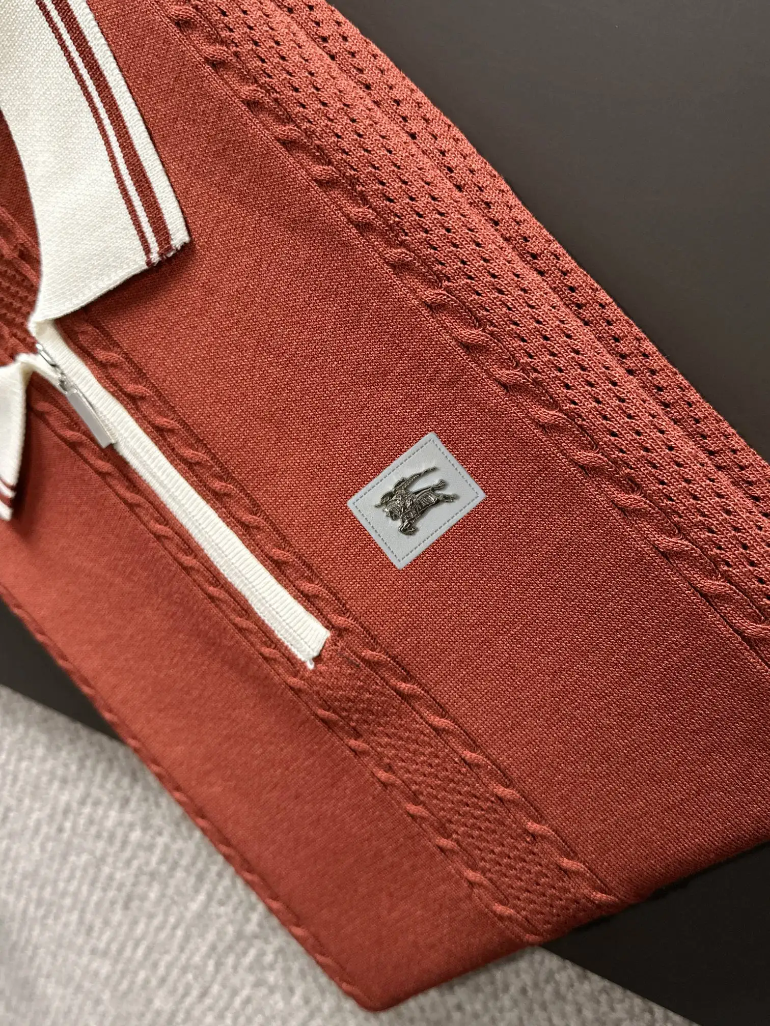 Half-Zip Cable-Knit Silk-Blend Polo Shirt D20014812 — view 6