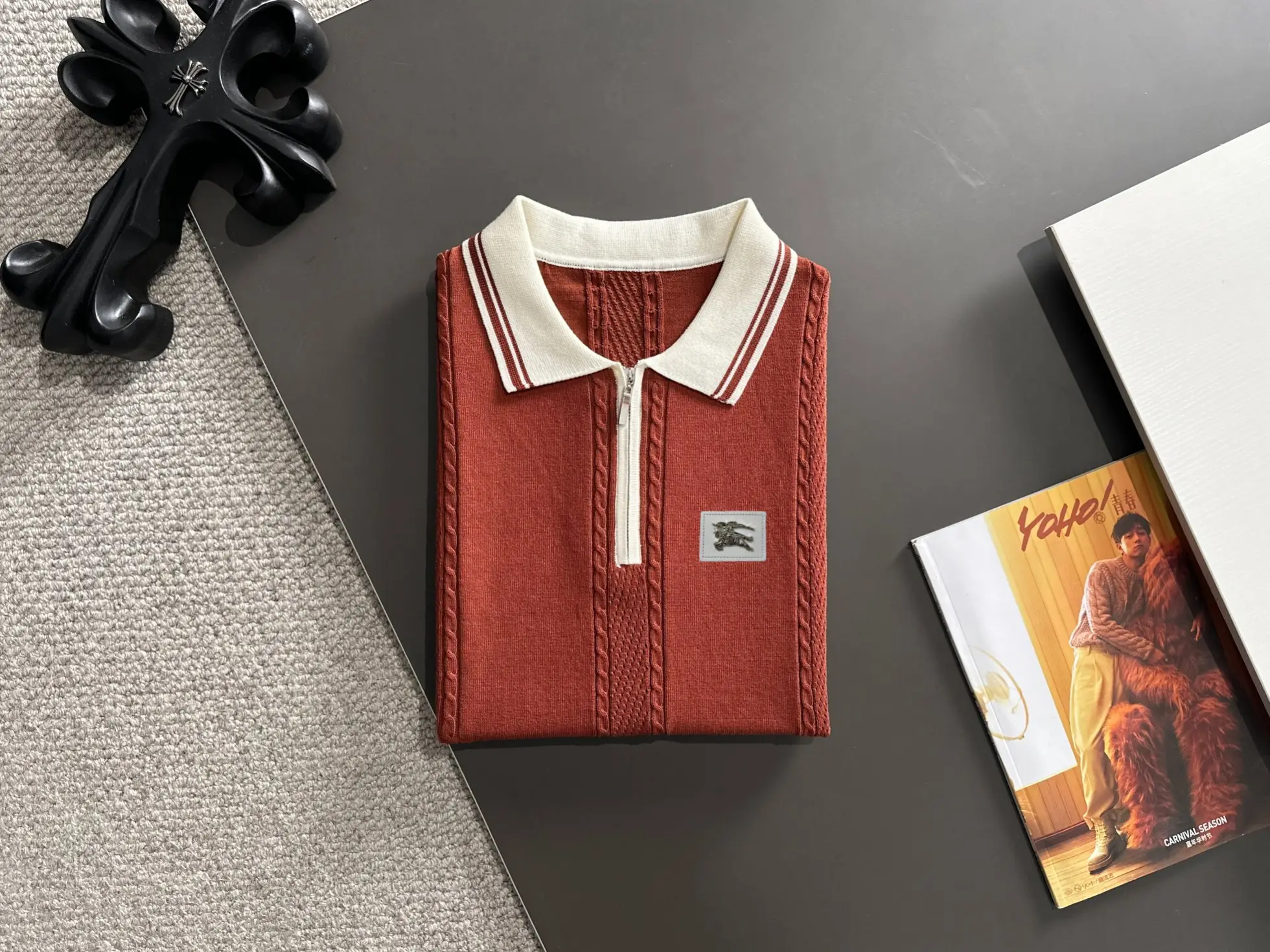 Half-Zip Cable-Knit Silk-Blend Polo Shirt D20014812 — view 7