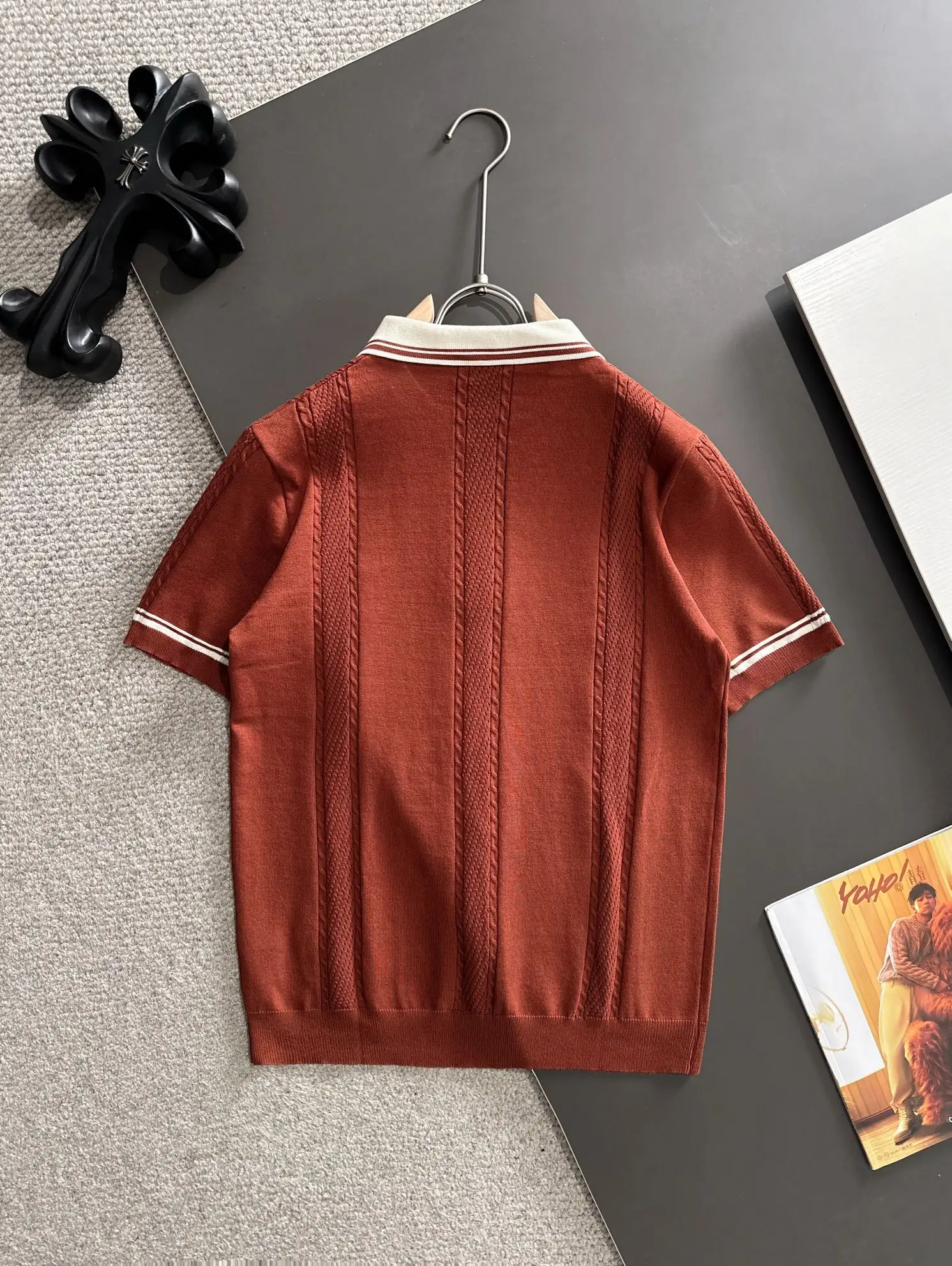 Half-Zip Cable-Knit Silk-Blend Polo Shirt D20014812 — view 9