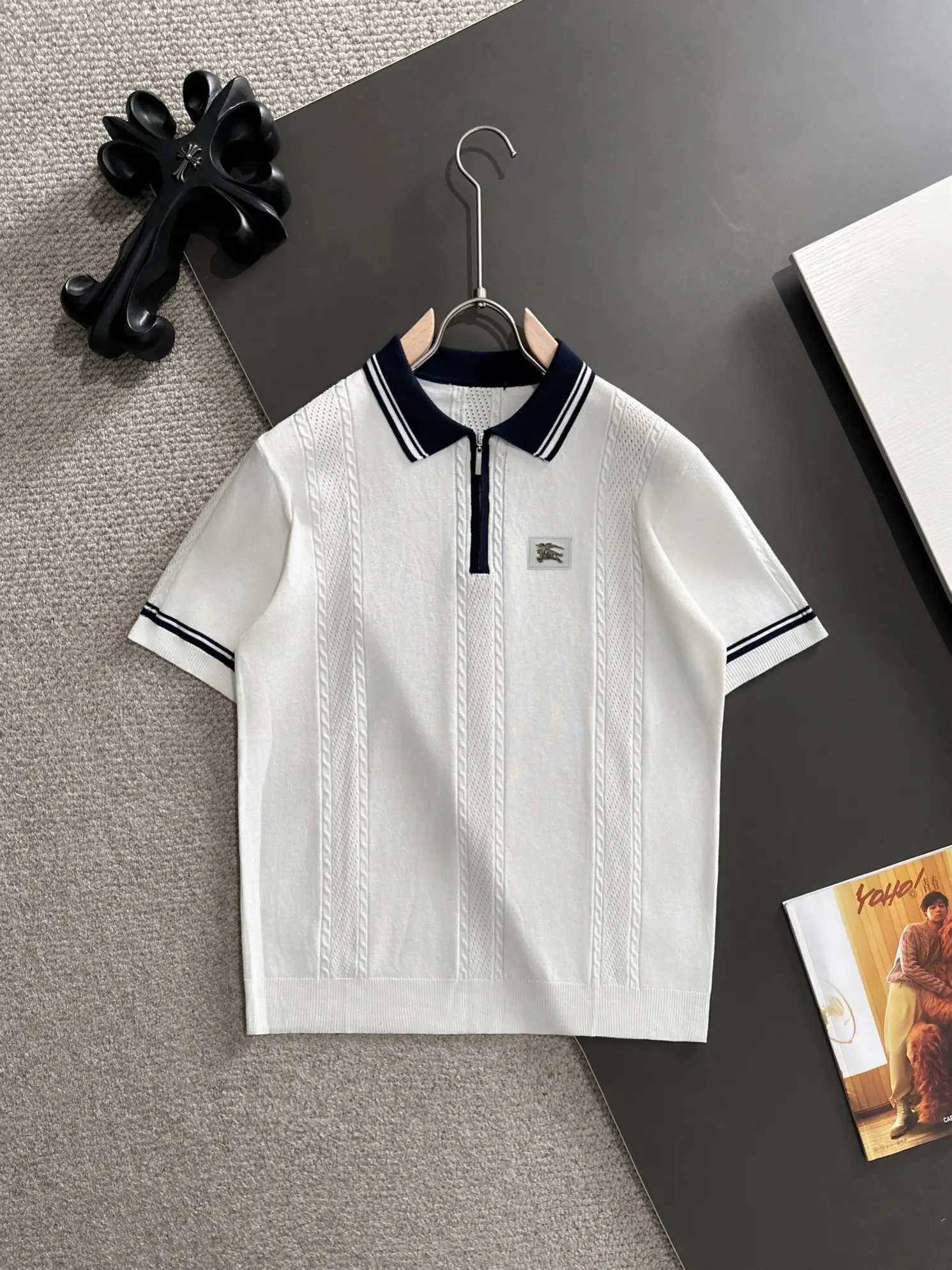 Contrast-Tip Half-Zip Knit Polo Shirt D20014811