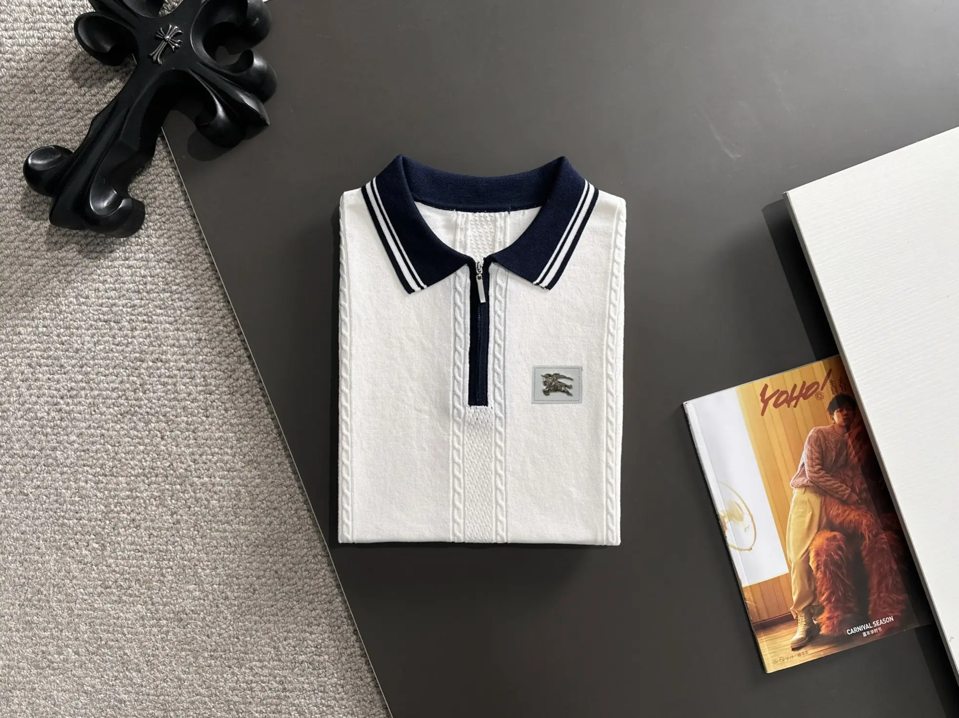 Contrast-Tip Half-Zip Knit Polo Shirt D20014811 — view 8