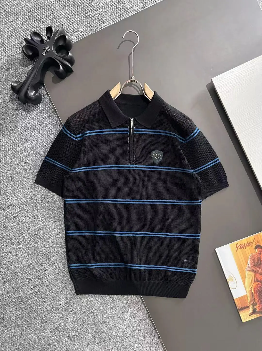 Striped Knit Half-Zip Polo Shirt D20014785