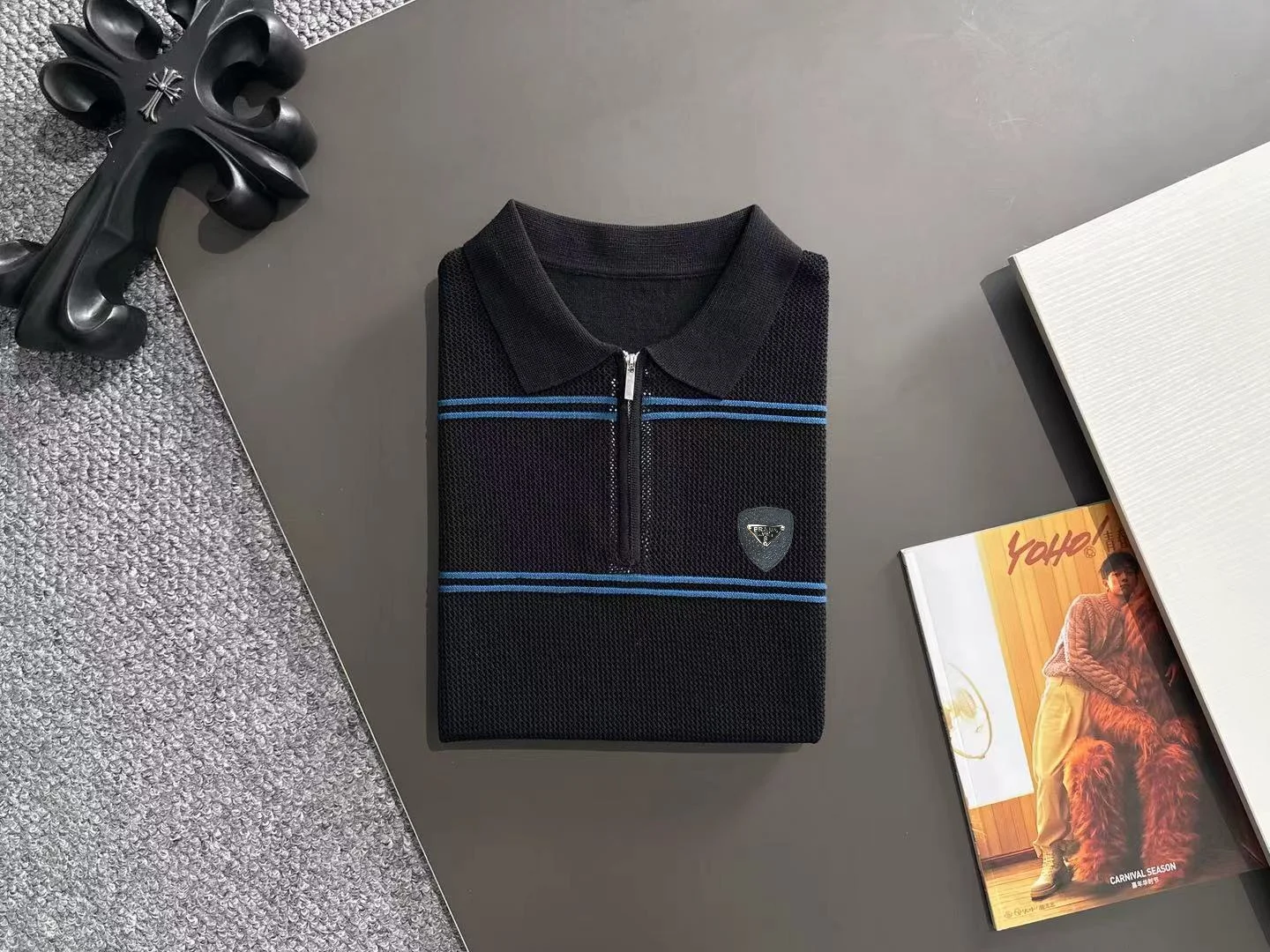 Striped Knit Half-Zip Polo Shirt D20014785 — view 8