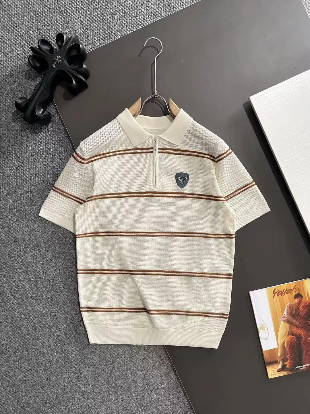 Striped Knit Half-Zip Polo Shirt D20014786
